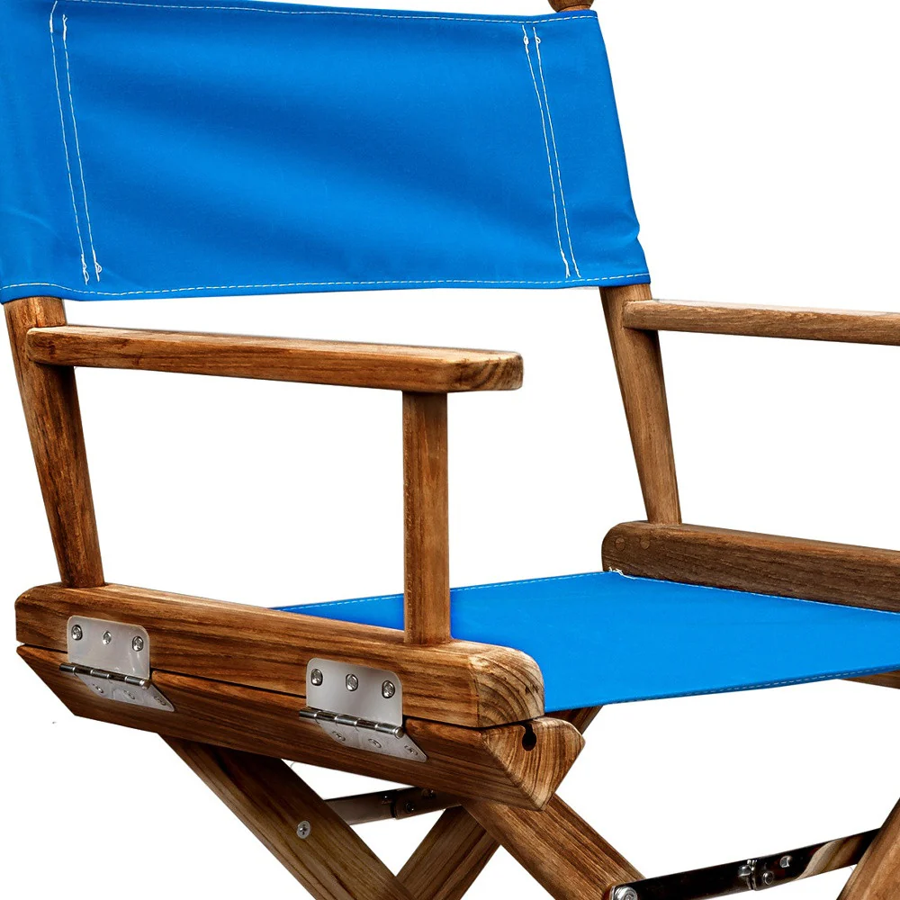 Blue and Natural Wood Solid Wood Indoor Outdoor Director Chair By Homeroots - Image 4