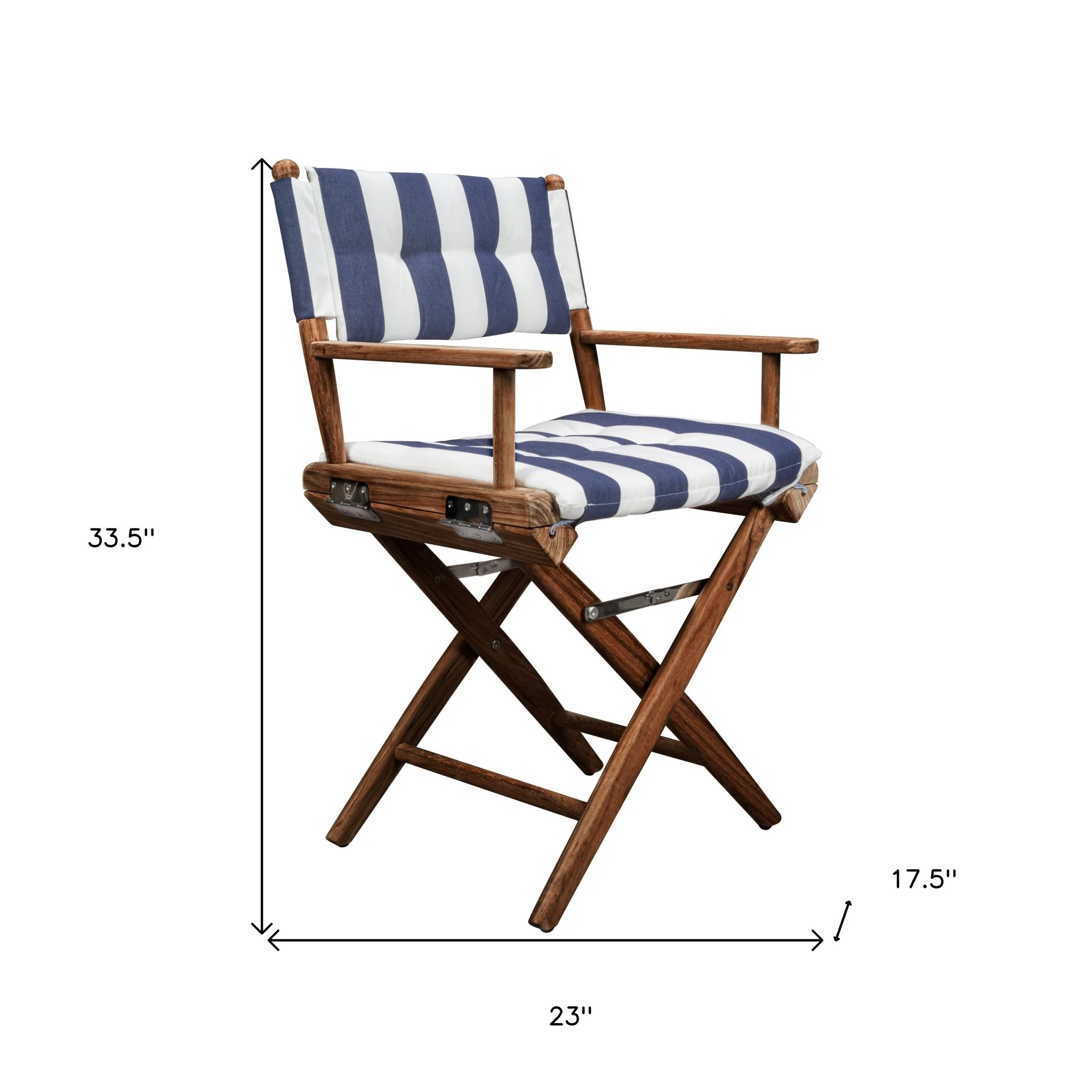 Blue and White and Natural Wood Solid Wood Indoor Outdoor Director Chair with Blue and White Cushion By Homeroots - Image 5