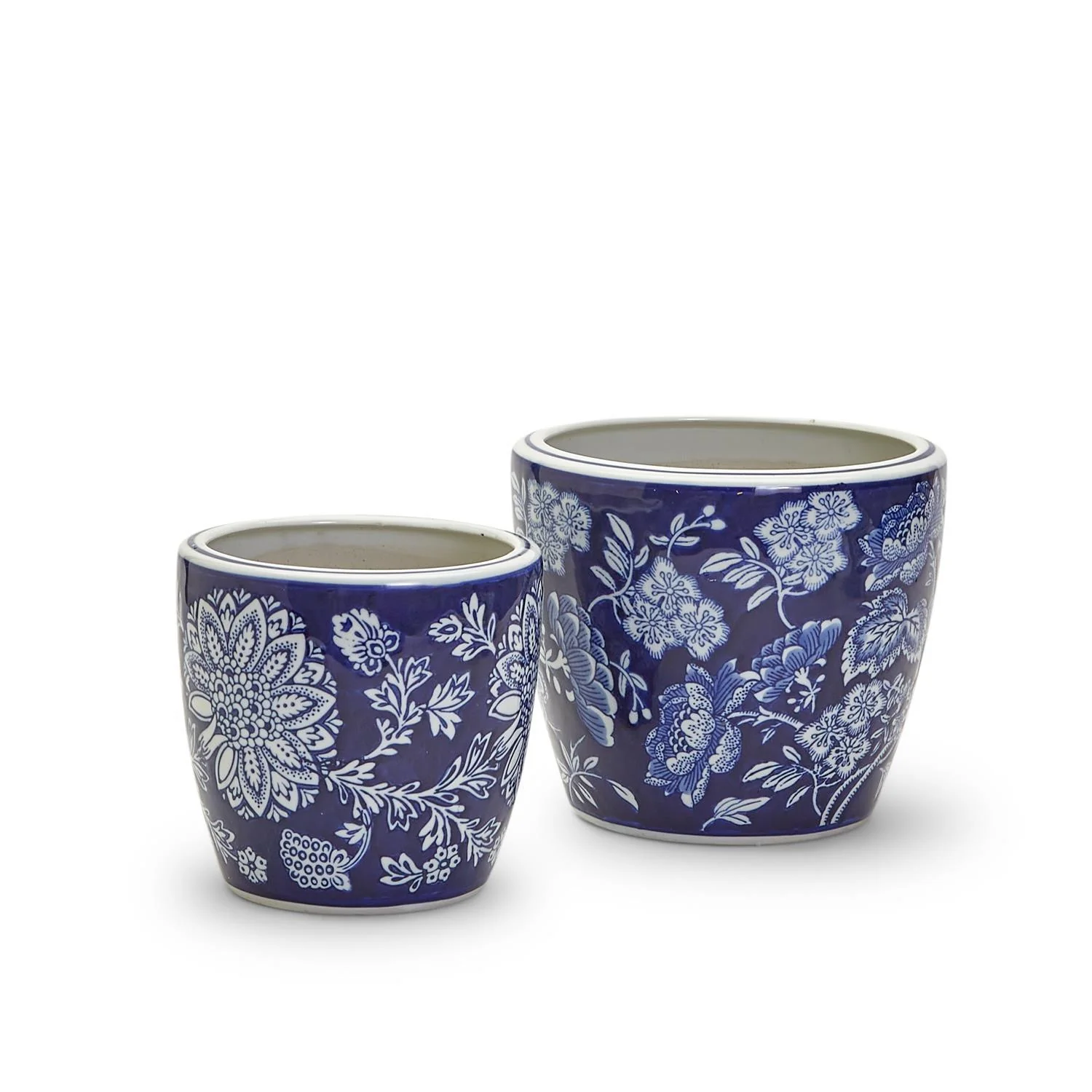 Blue and White Hand Painted Planter Set Of 4 By Two's Company - Image 4