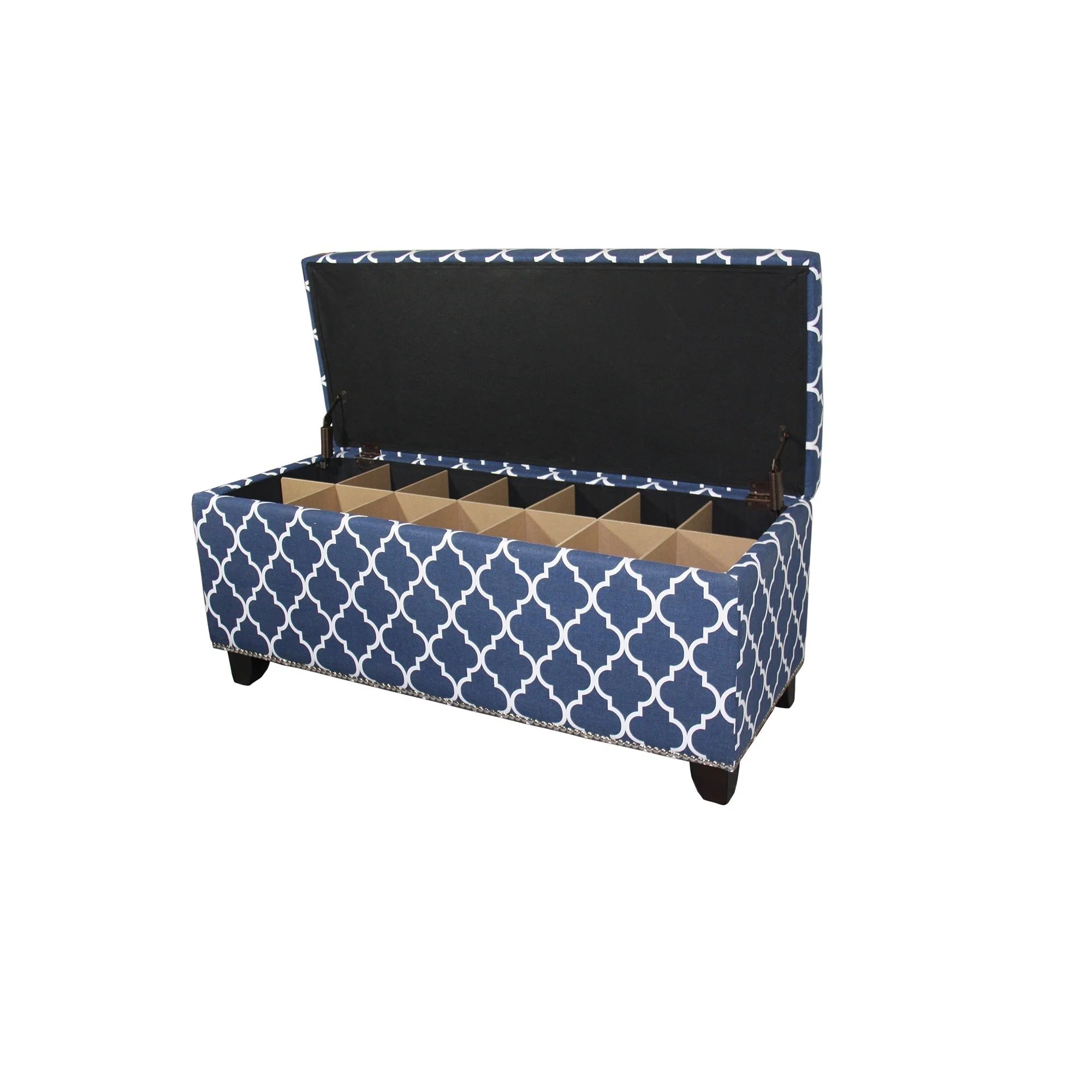 Blue and White Quatrefoil Storage Bench By Homeroots - Image 2