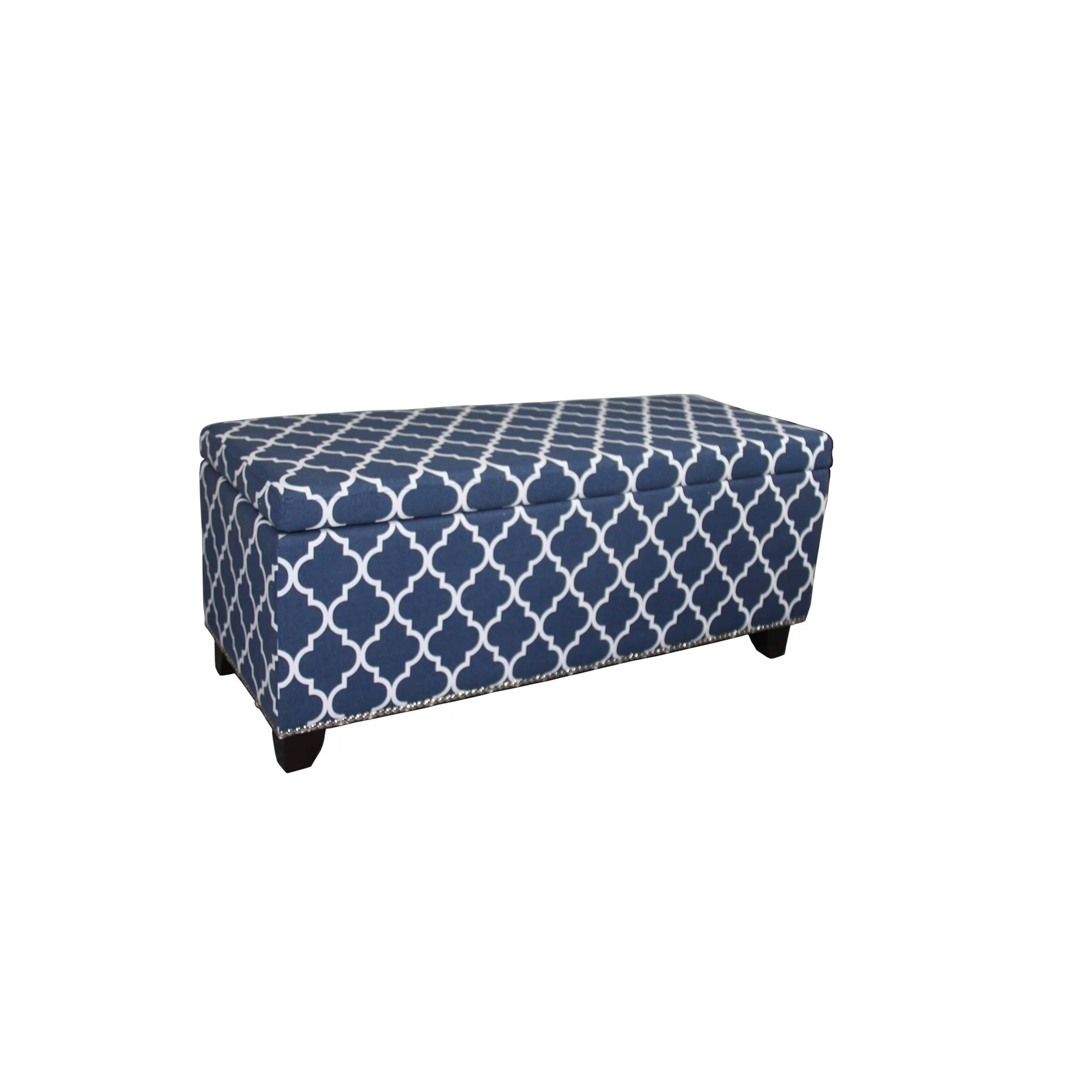 Blue and White Quatrefoil Storage Bench By Homeroots - Image 3