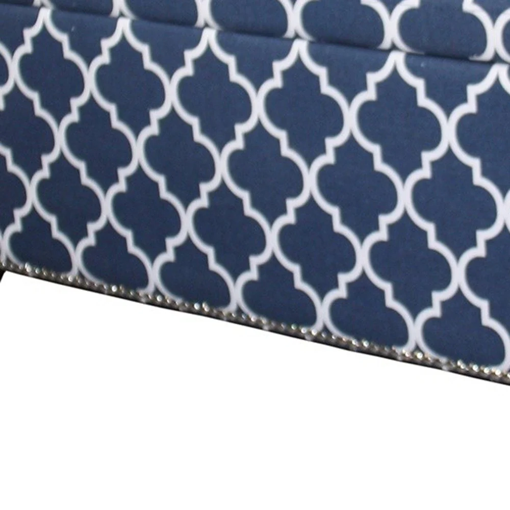 Blue and White Quatrefoil Storage Bench By Homeroots - Image 8