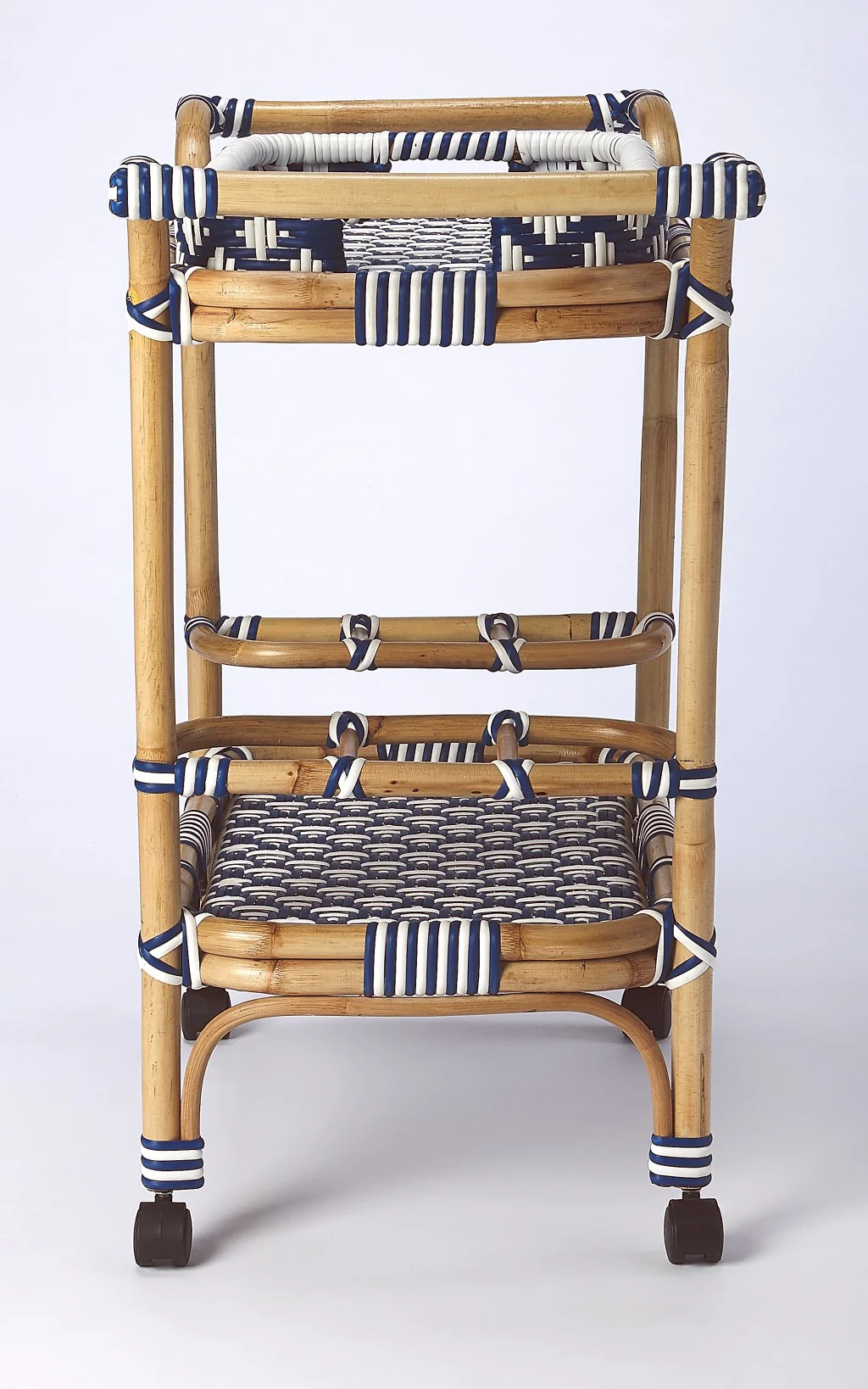Blue And White Rattan Bar Cart By Homeroots - Image 4