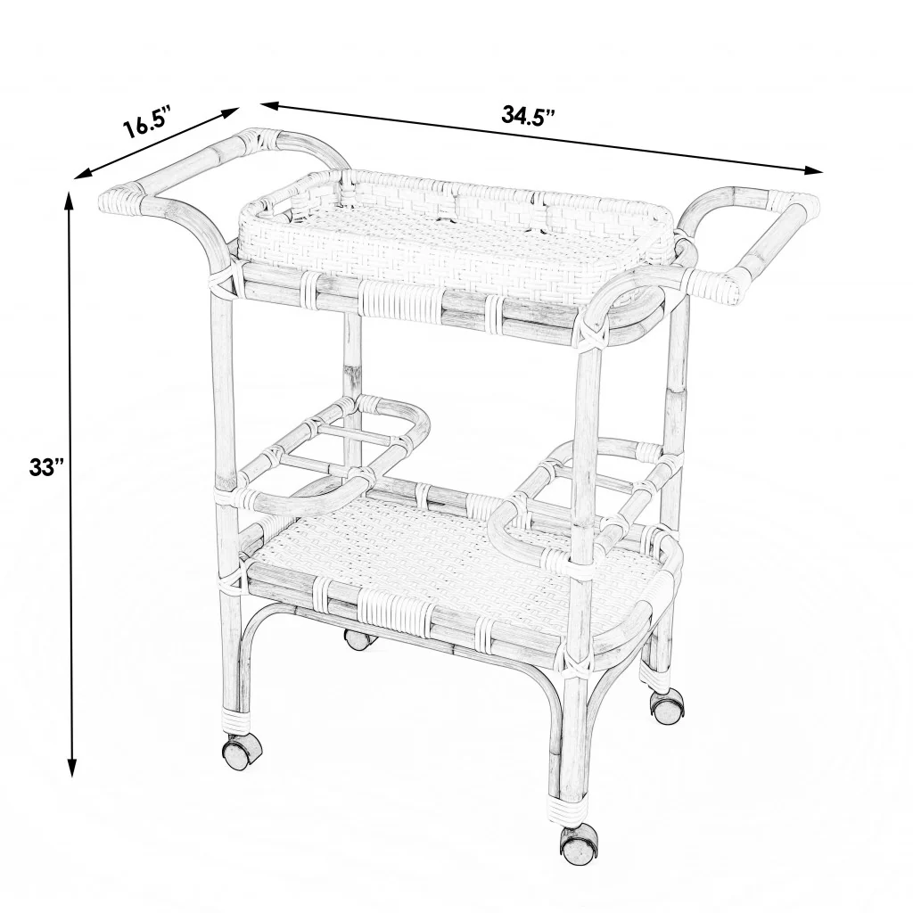 Blue And White Rattan Bar Cart By Homeroots - Image 5