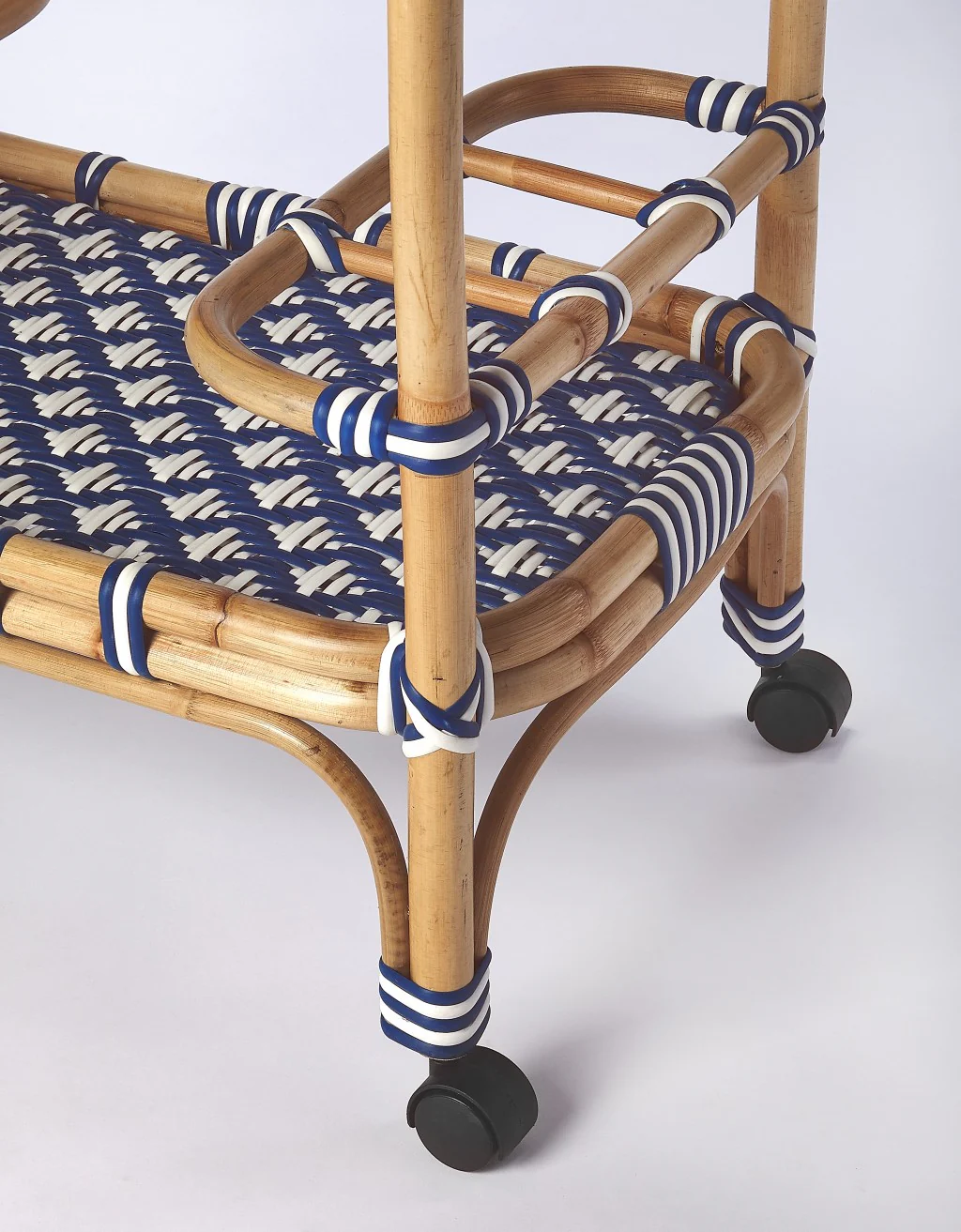 Blue And White Rattan Bar Cart By Homeroots - Image 7