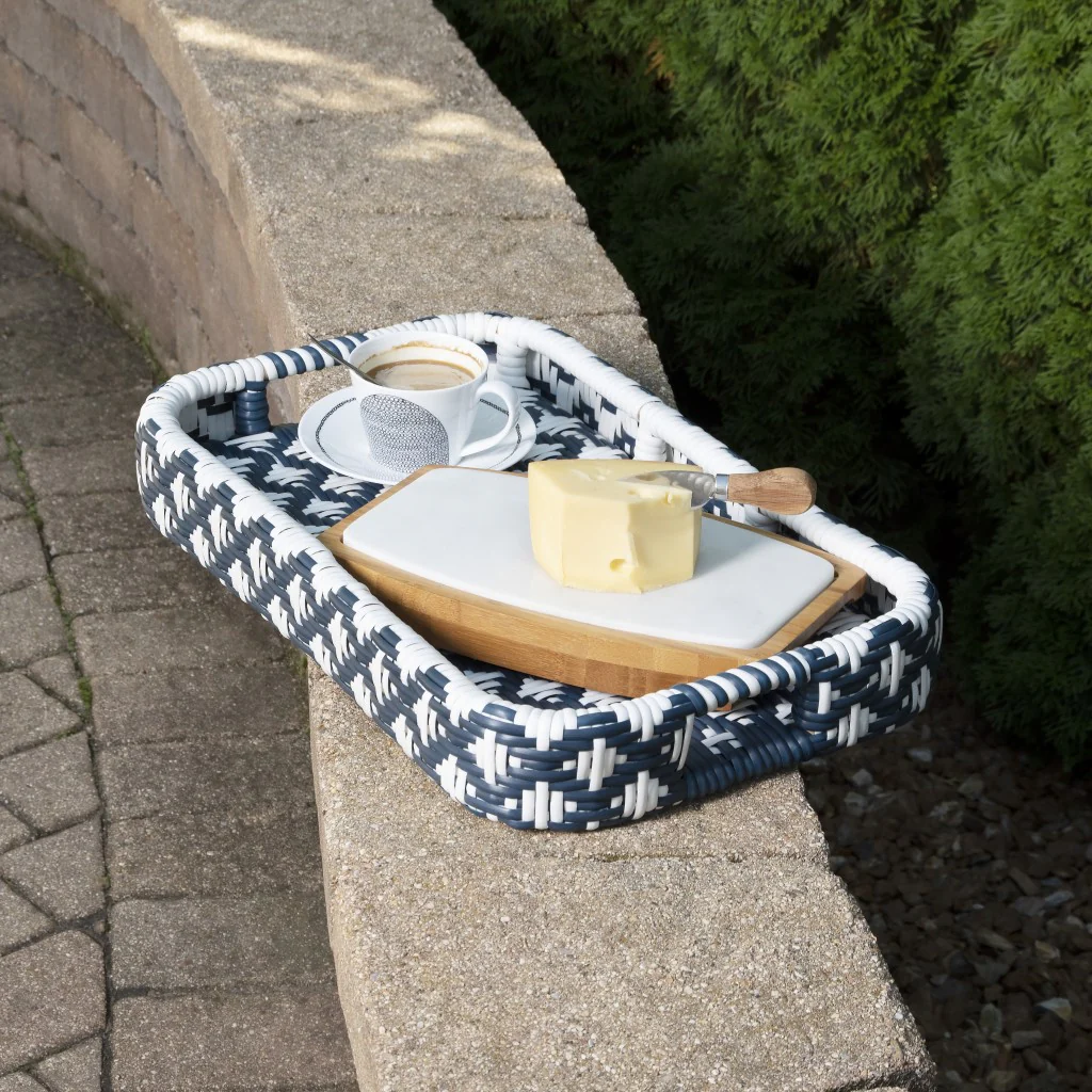 Blue And White Rattan Bar Cart By Homeroots - Image 9