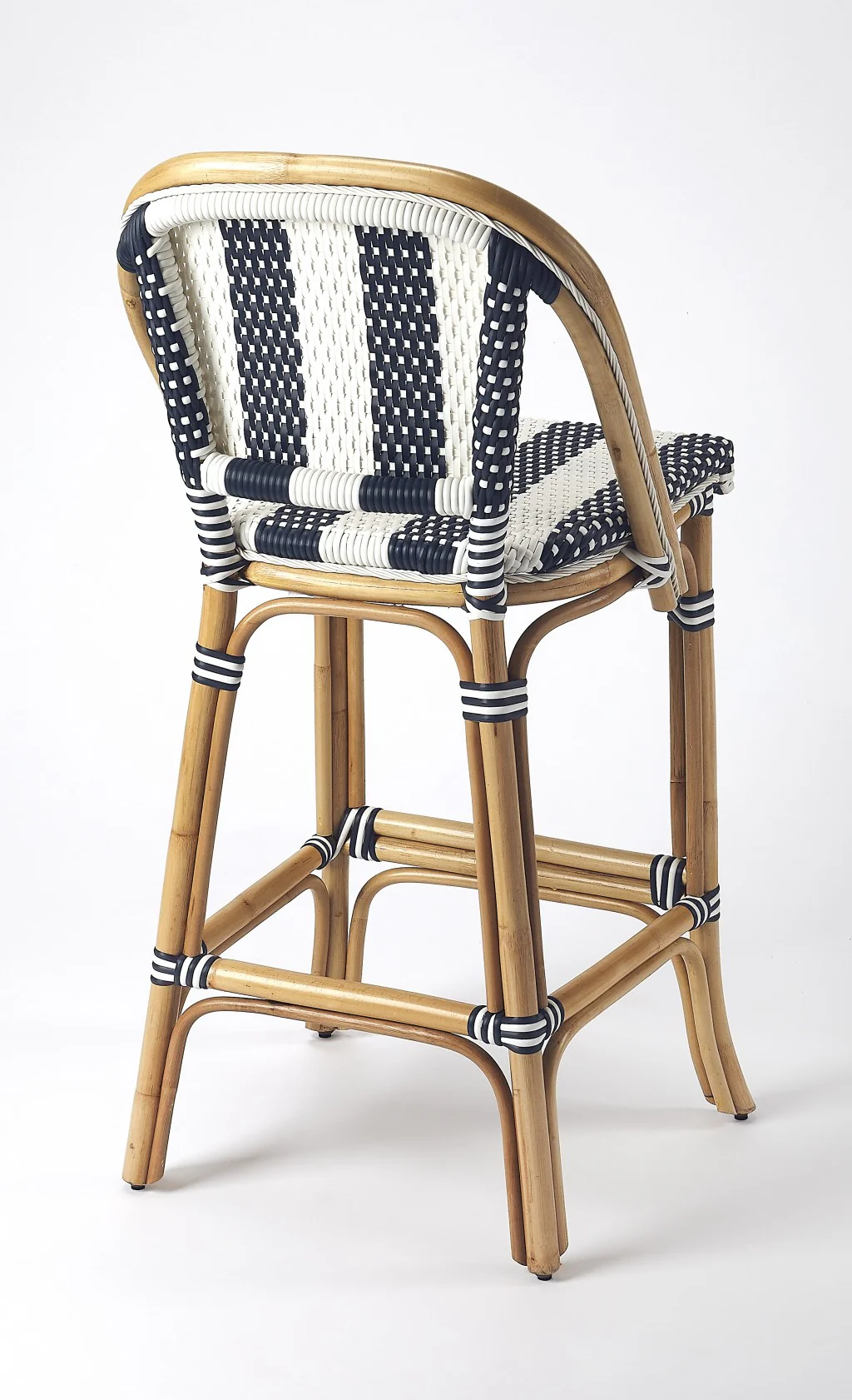 Blue And White Striped Rattan Bar Stool By Homeroots - Image 2