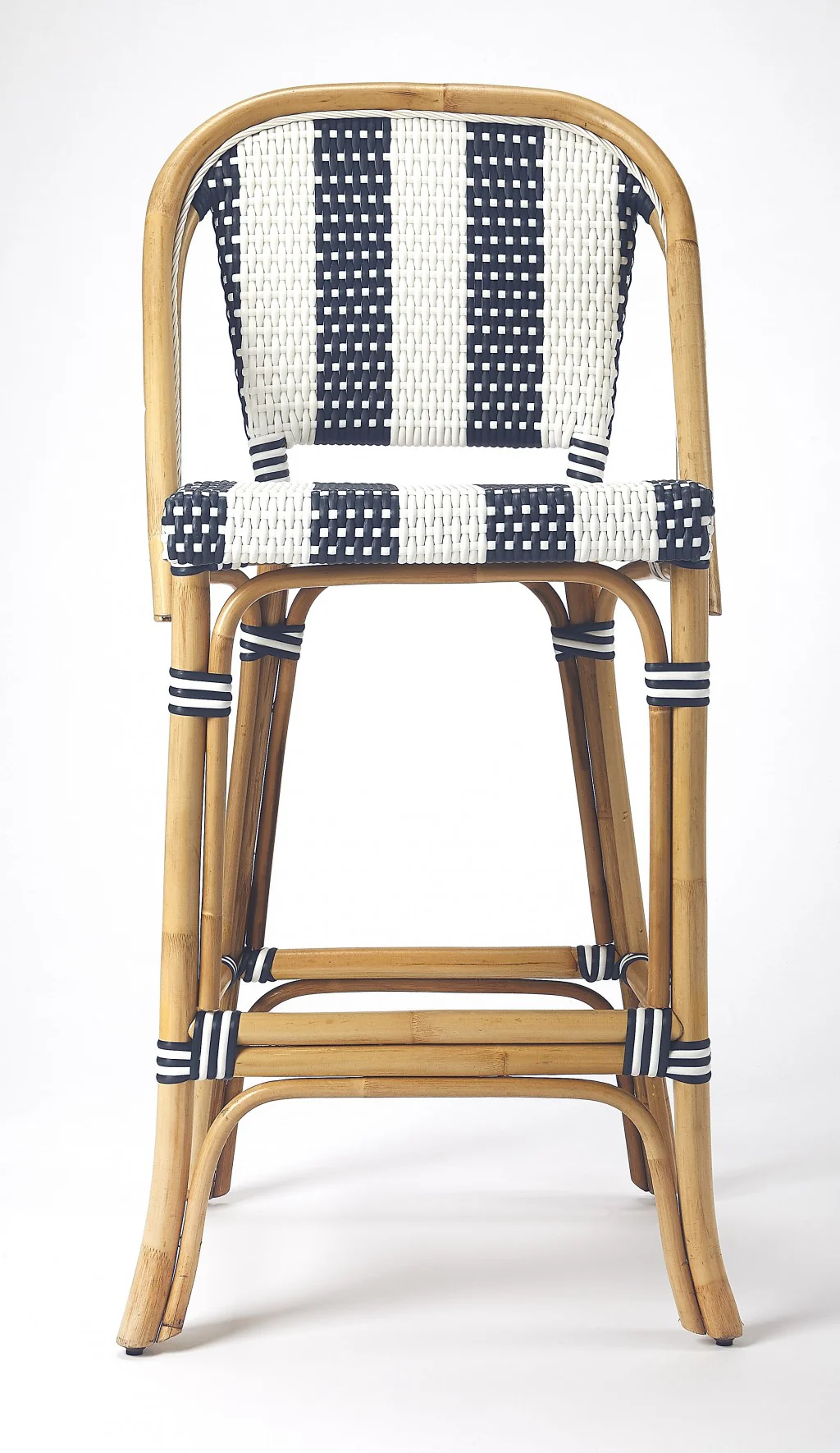 Blue And White Striped Rattan Bar Stool By Homeroots - Image 3