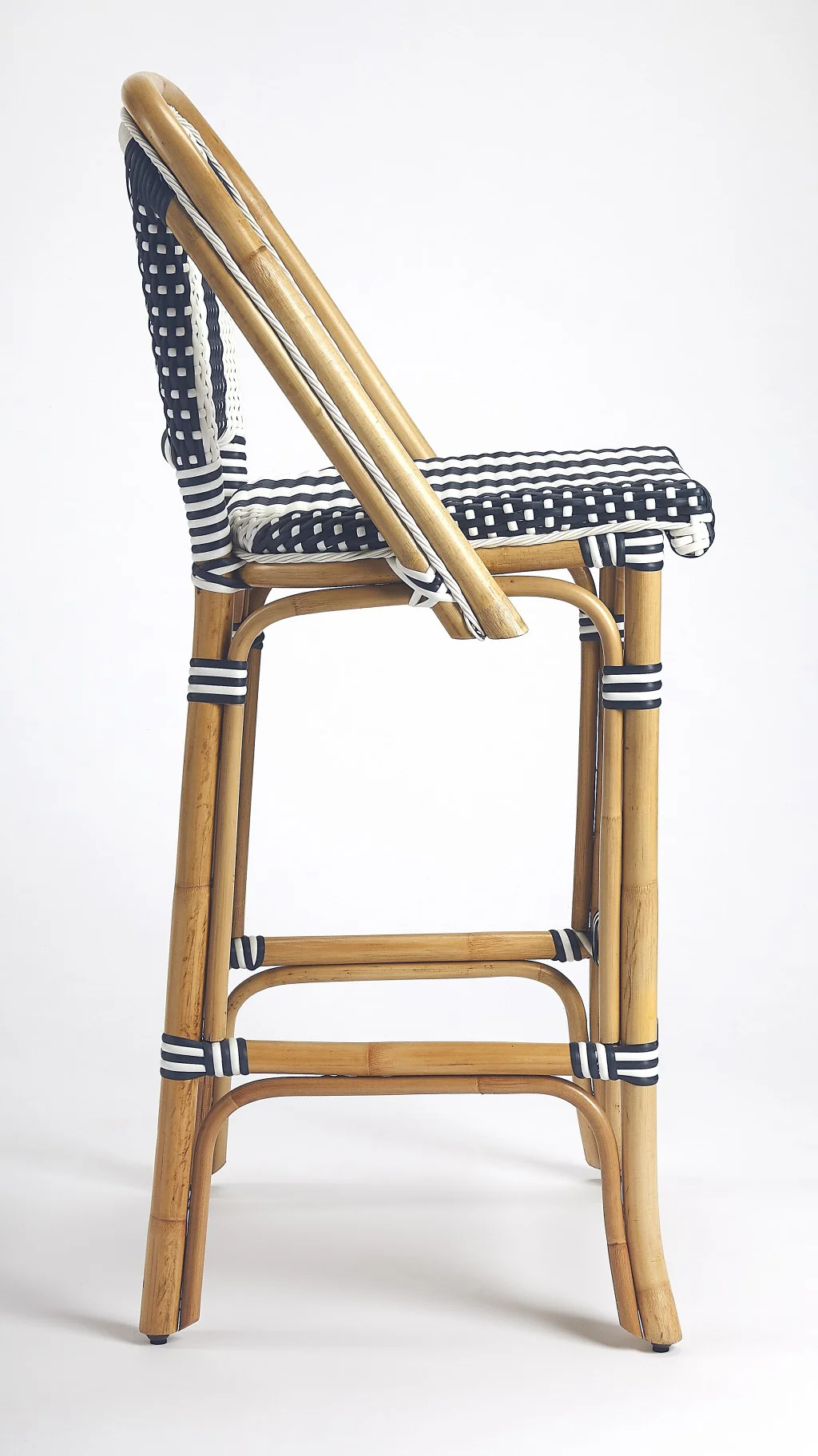 Blue And White Striped Rattan Bar Stool By Homeroots - Image 4