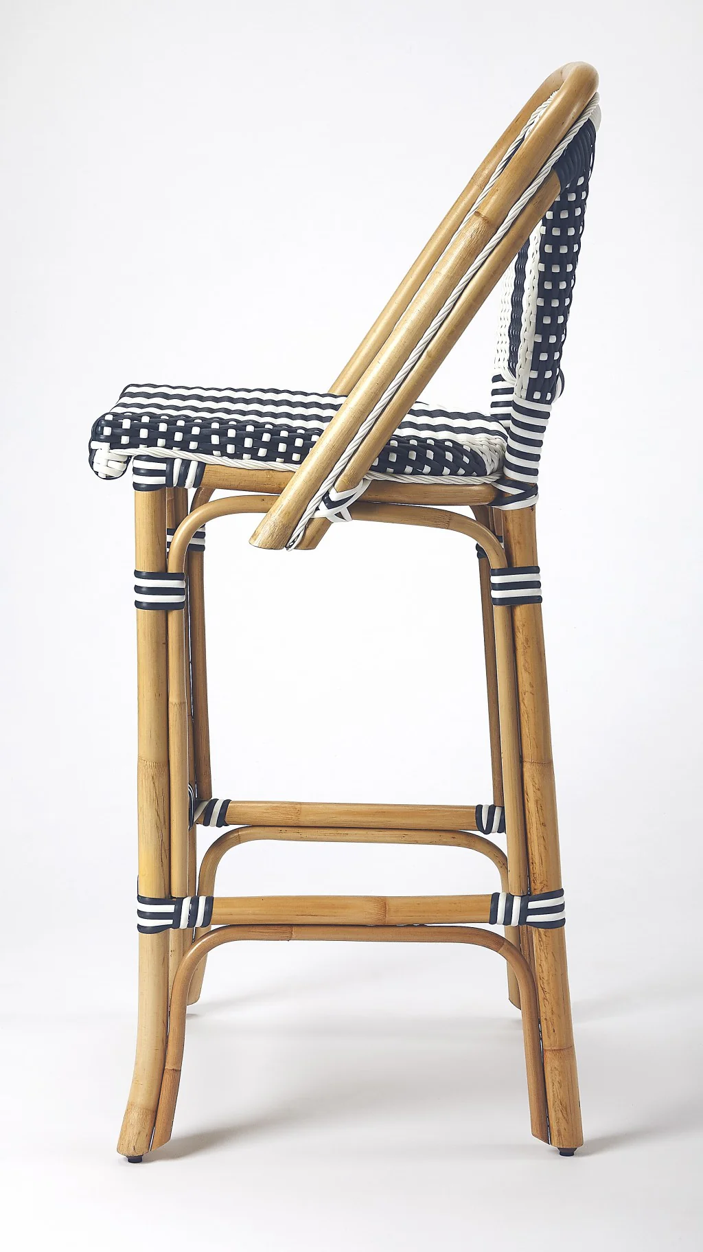 Blue And White Striped Rattan Bar Stool By Homeroots - Image 5