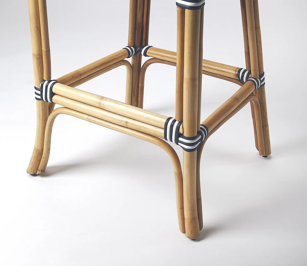 Blue And White Striped Rattan Bar Stool By Homeroots - Image 6