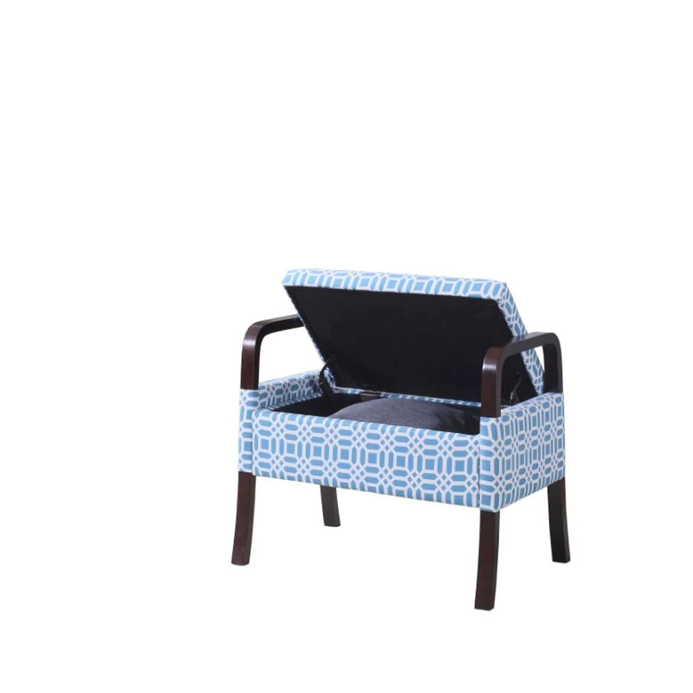 Blue and White Vanity Seat with Wooden Handles By Homeroots - Image 2