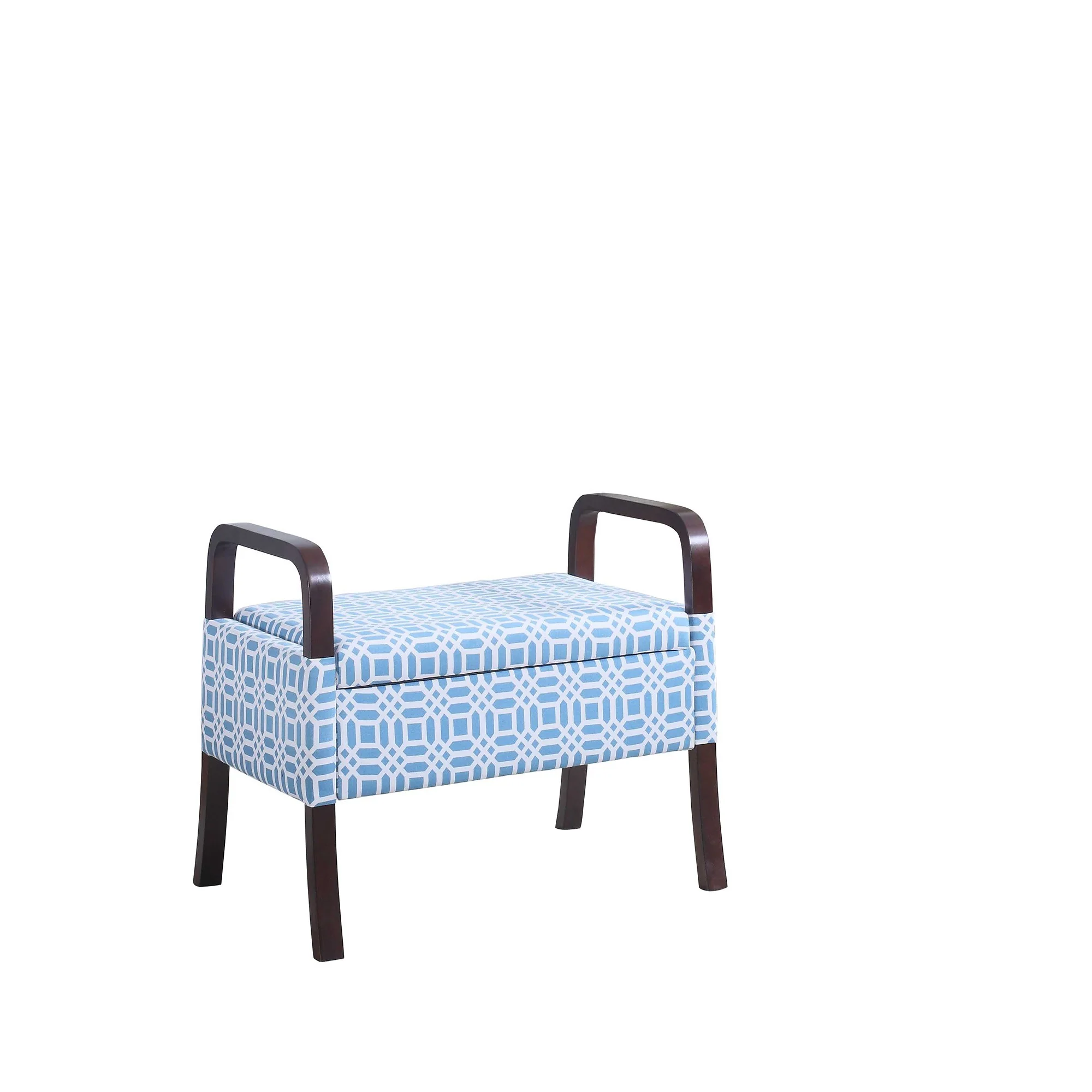 Blue and White Vanity Seat with Wooden Handles By Homeroots - Image 3
