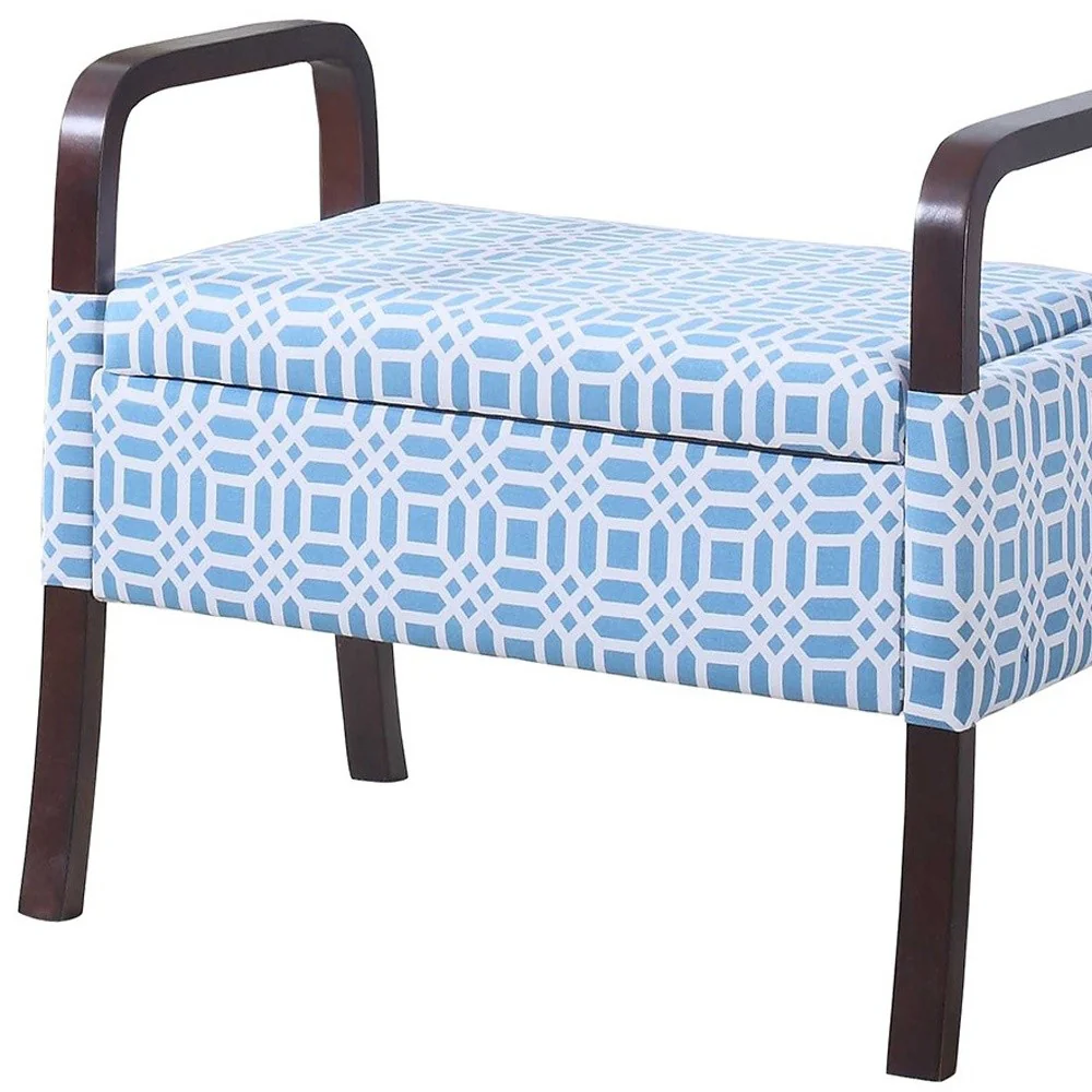 Blue and White Vanity Seat with Wooden Handles By Homeroots - Image 4