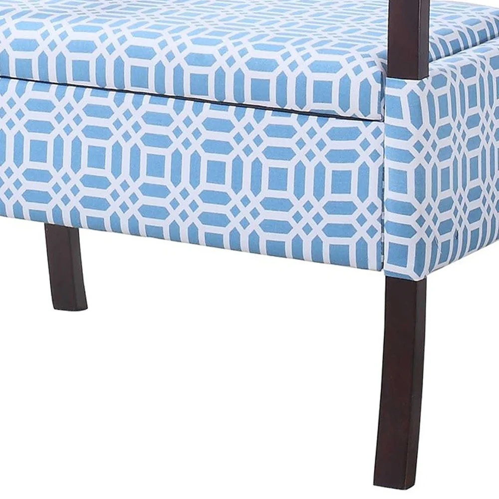 Blue and White Vanity Seat with Wooden Handles By Homeroots - Image 5