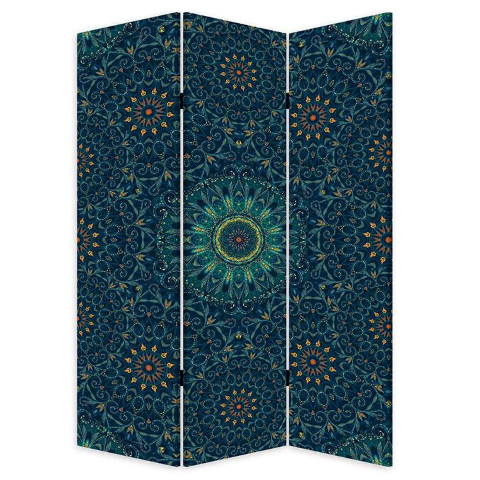 Blue Boho Mandala Three Panel Room Divider Screen By Homeroots - Image 2