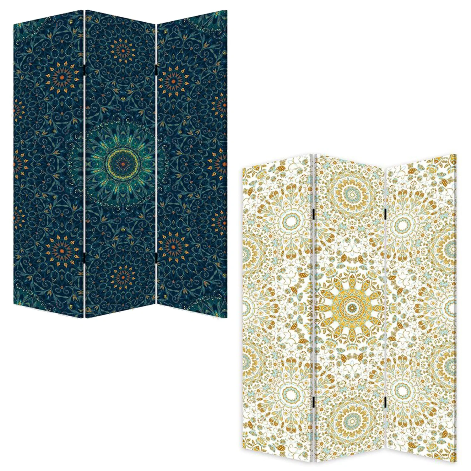 Blue Boho Mandala Three Panel Room Divider Screen By Homeroots - Image 4