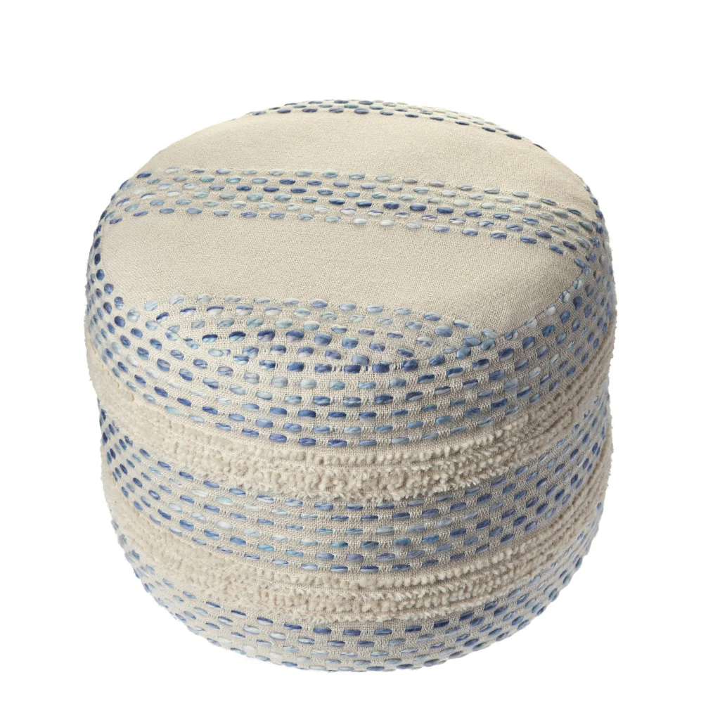 Blue Cotton Blend Ottoman By Homeroots - Image 2