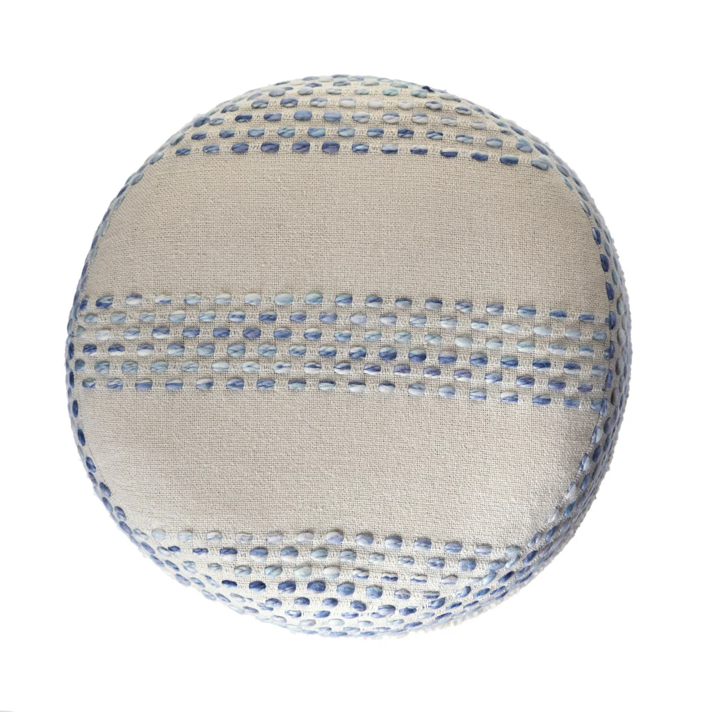 Blue Cotton Blend Ottoman By Homeroots - Image 3