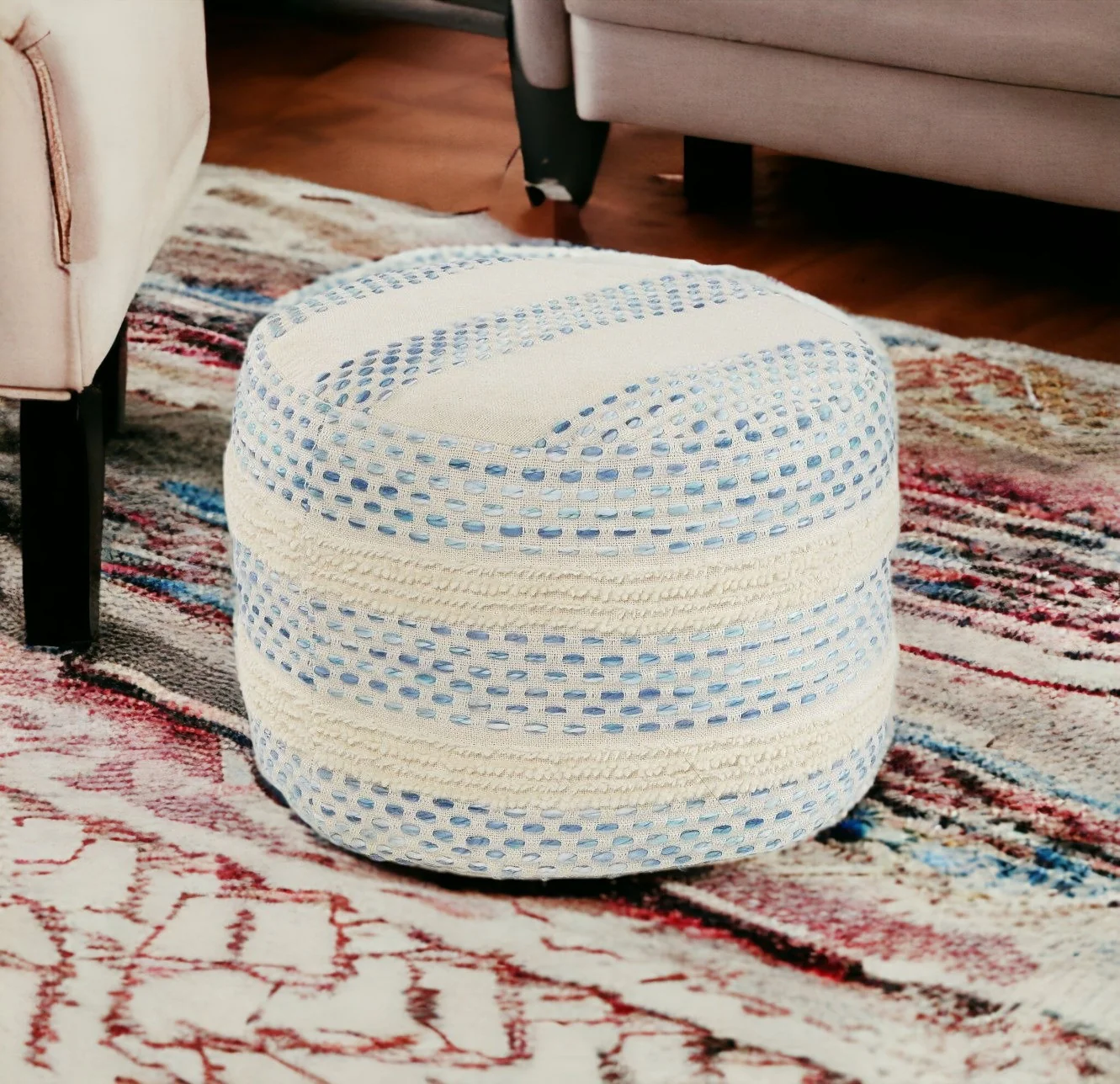 Blue Cotton Blend Ottoman By Homeroots - Image 4