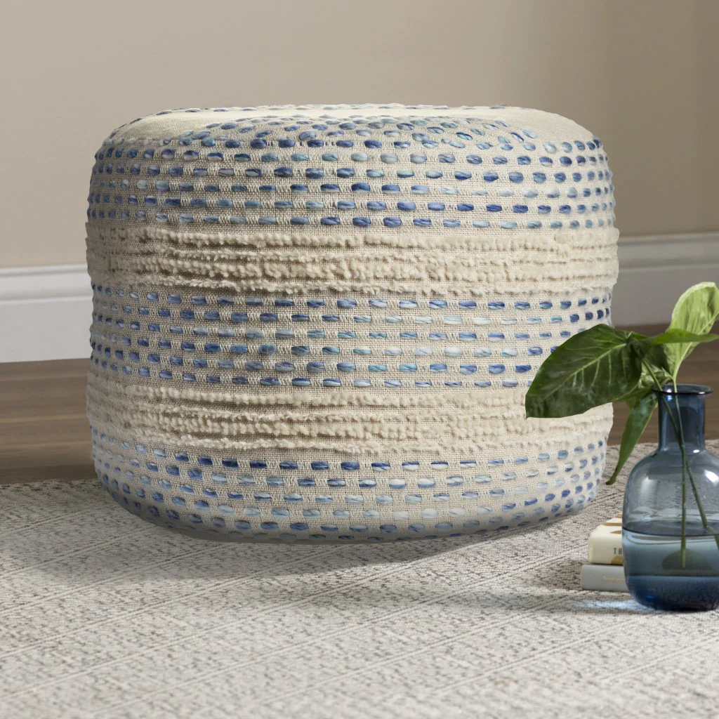 Blue Cotton Blend Ottoman By Homeroots - Image 6