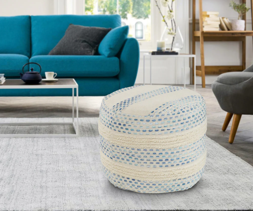 Blue Cotton Blend Ottoman By Homeroots - Image 7