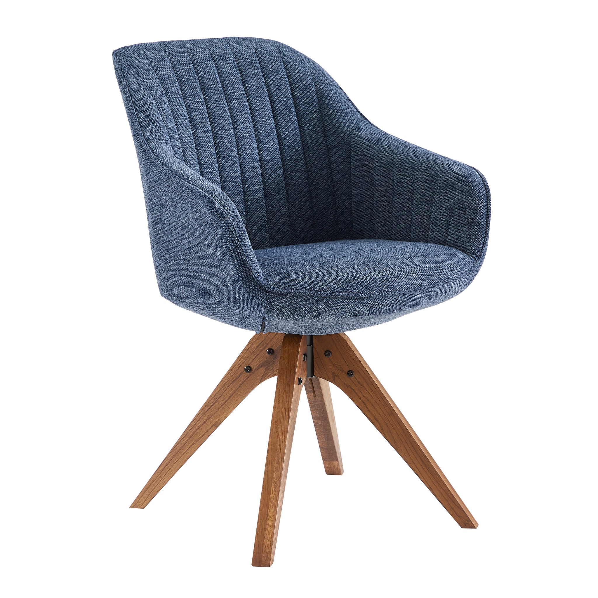 Blue Fabric And Natural Swivel Accent Arm Chair By Homeroots - Image 3