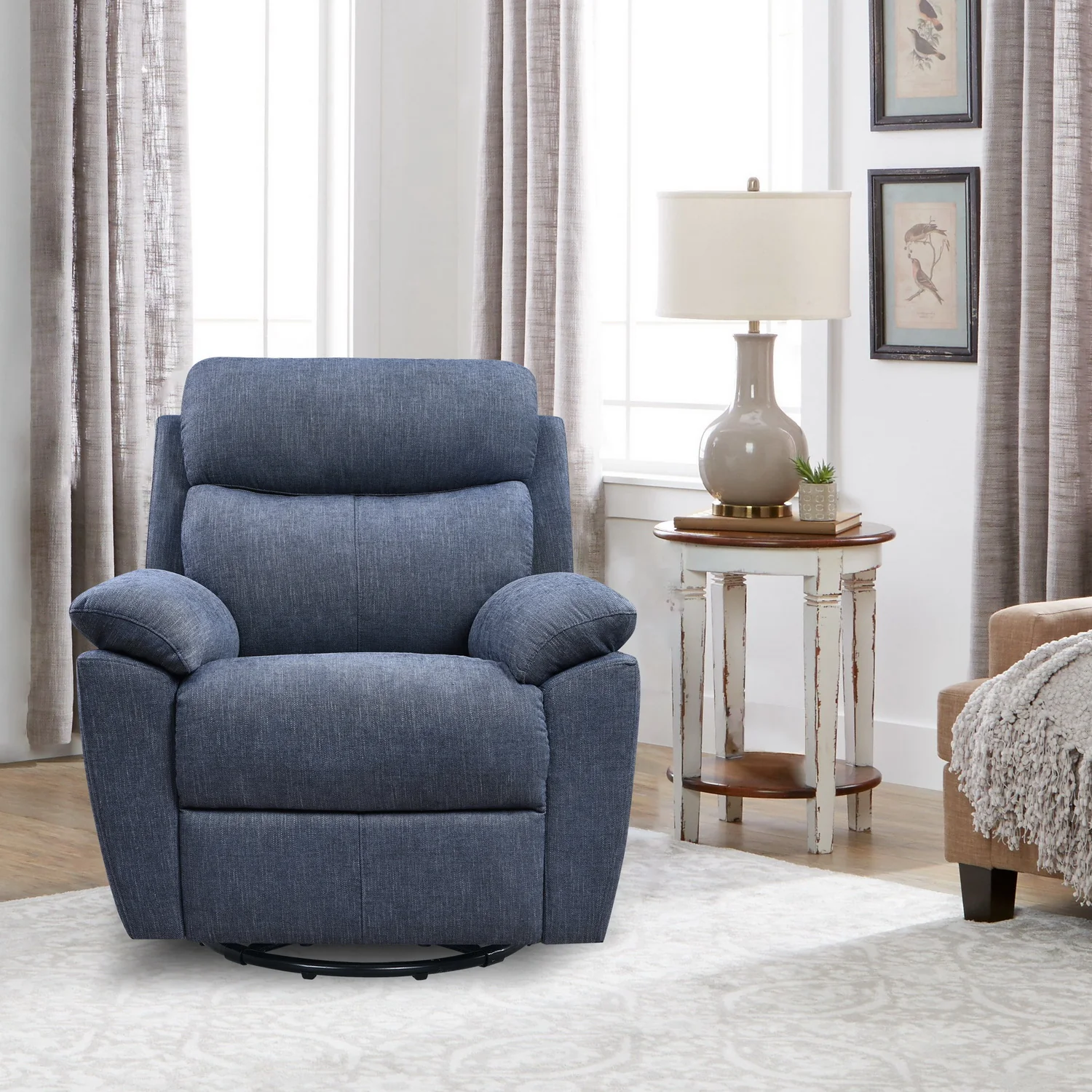 Blue Fabric Glider & Swivel Power Recliner with USB port By Homeroots - Image 2