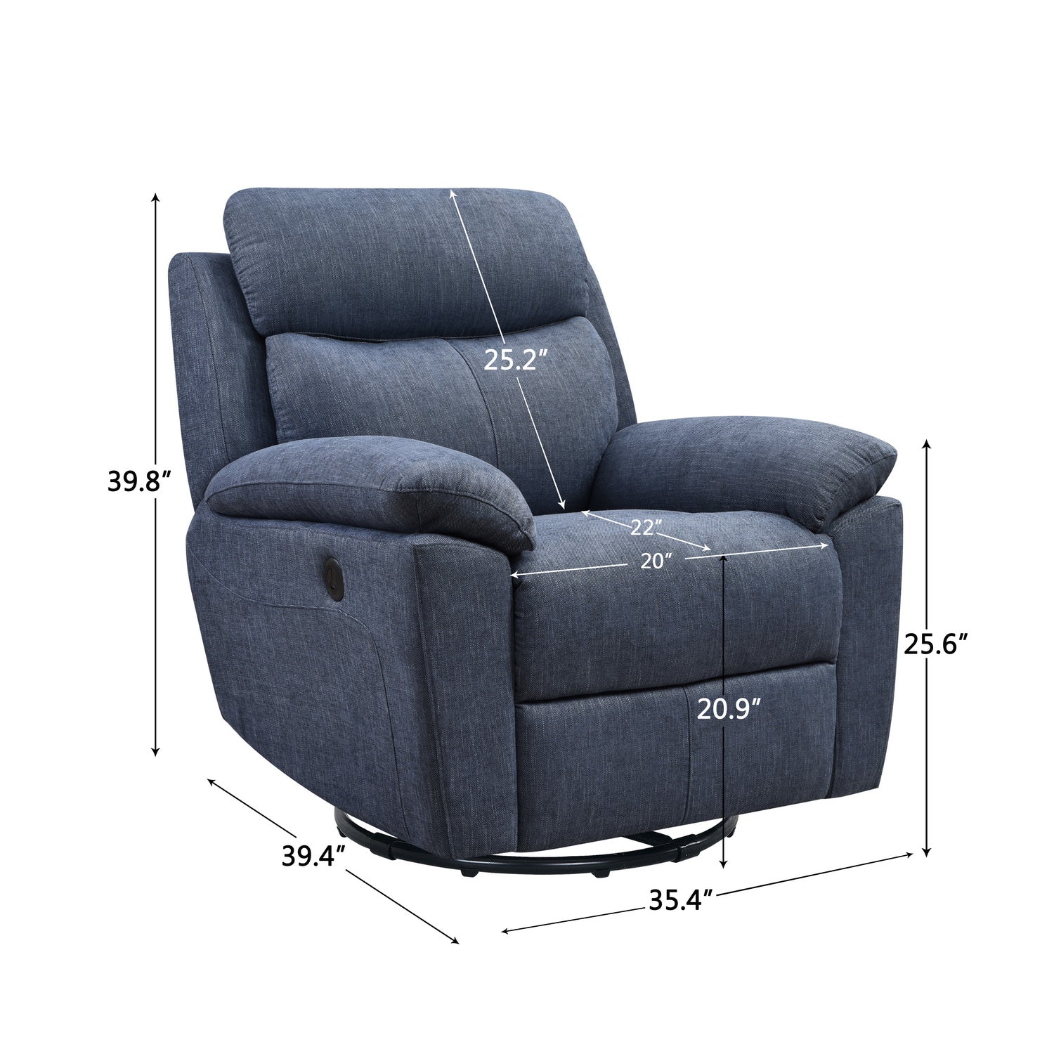 Blue Fabric Glider & Swivel Power Recliner with USB port By Homeroots - Image 3