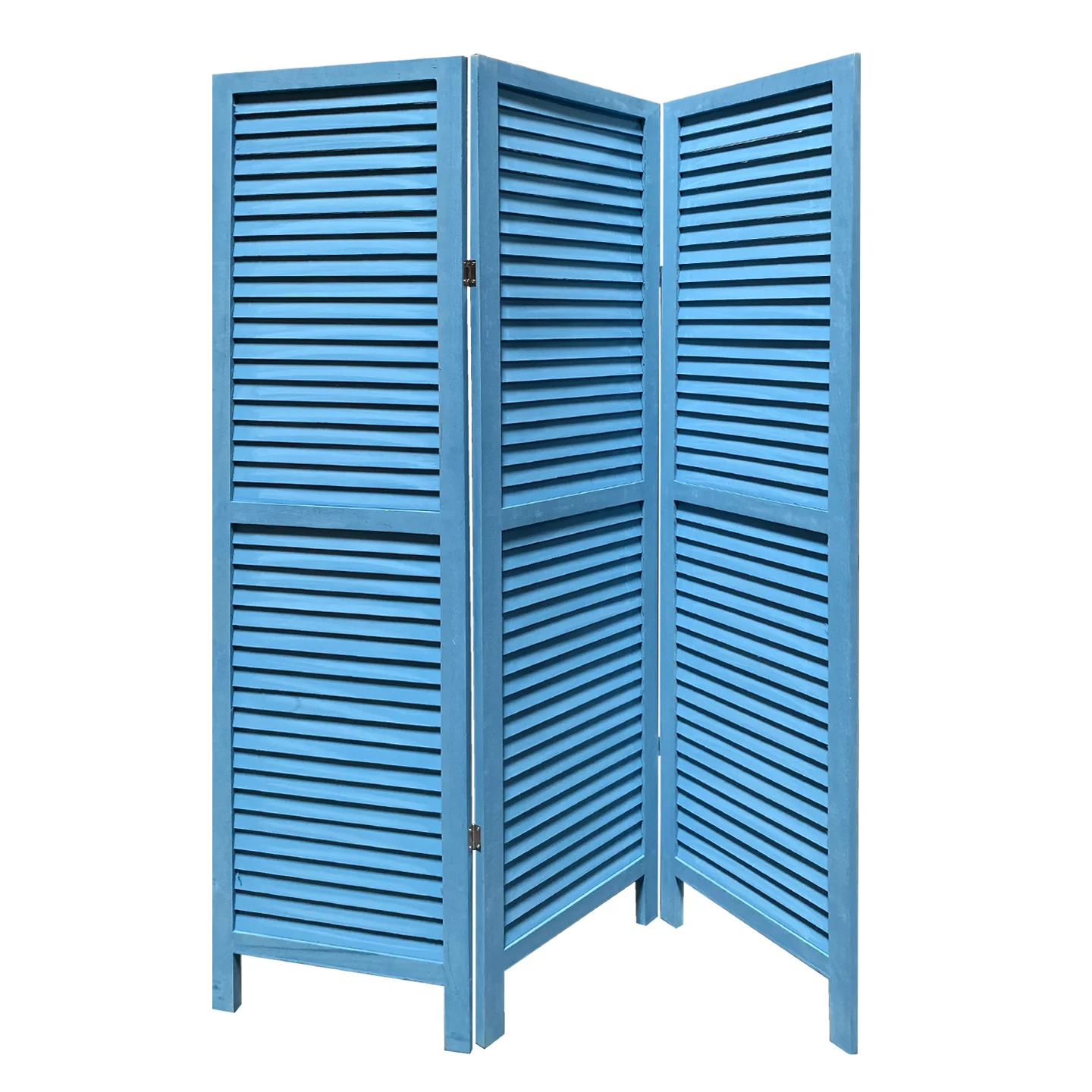 Blue Finish Wood Shutter 3 Panel Room Divider Screen By Homeroots - Image 2