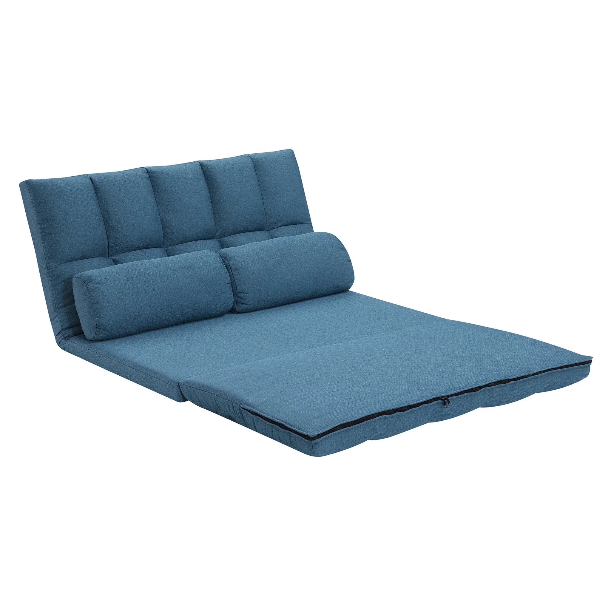 Blue Futon Convertible Sleeper Loveseat and Toss Pillows By Homeroots - Image 2