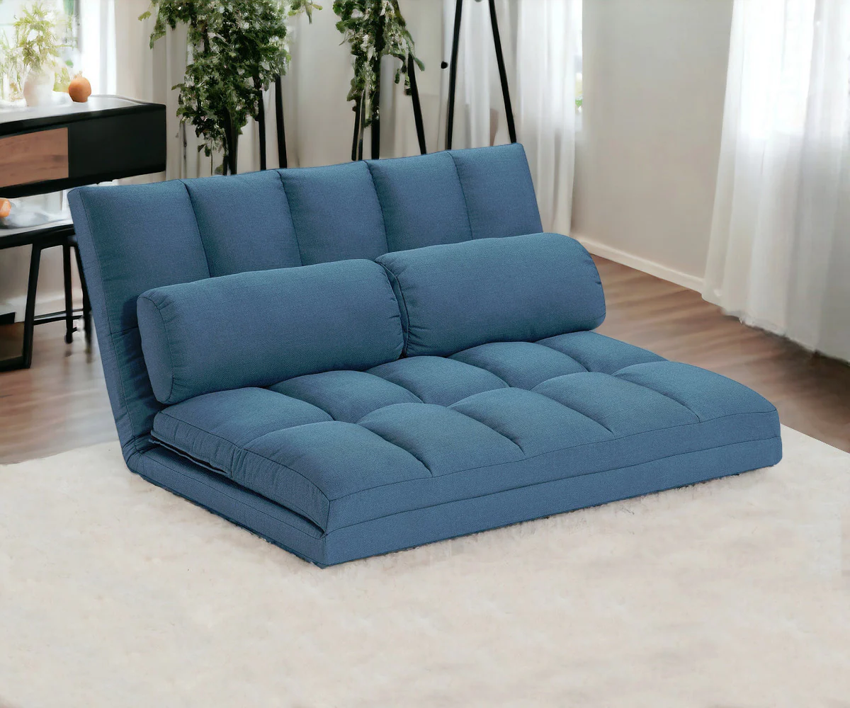 Blue Futon Convertible Sleeper Loveseat and Toss Pillows By Homeroots - Image 5