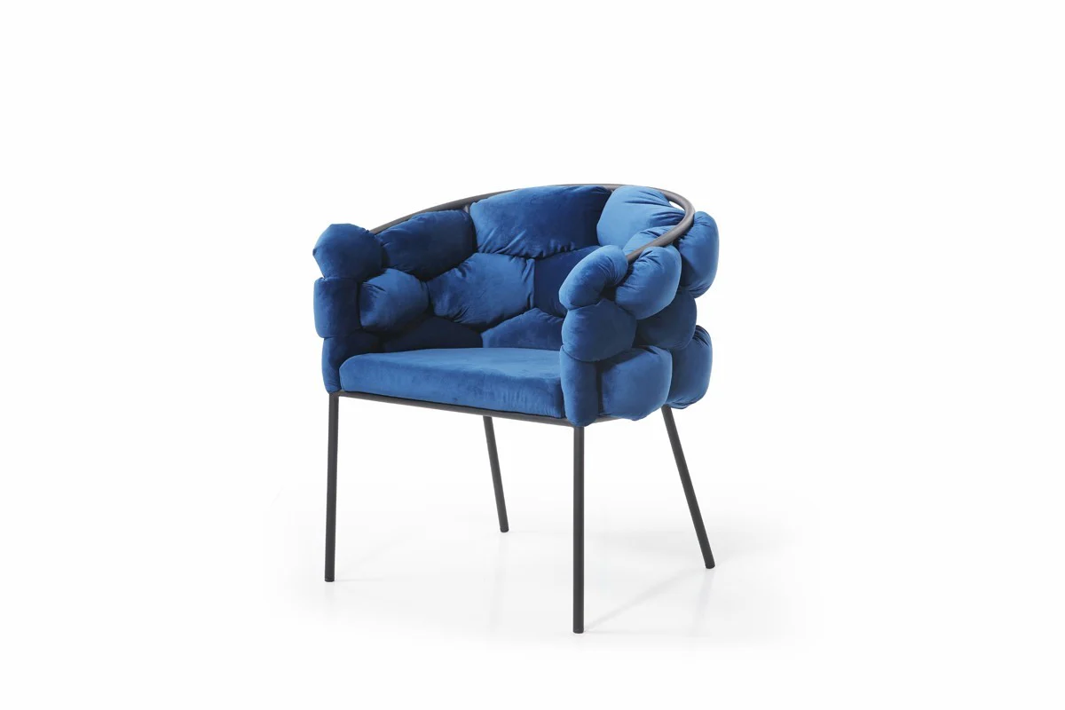 Blue Geo Velvet and Black Velvet Dining Chair By Homeroots - Image 2