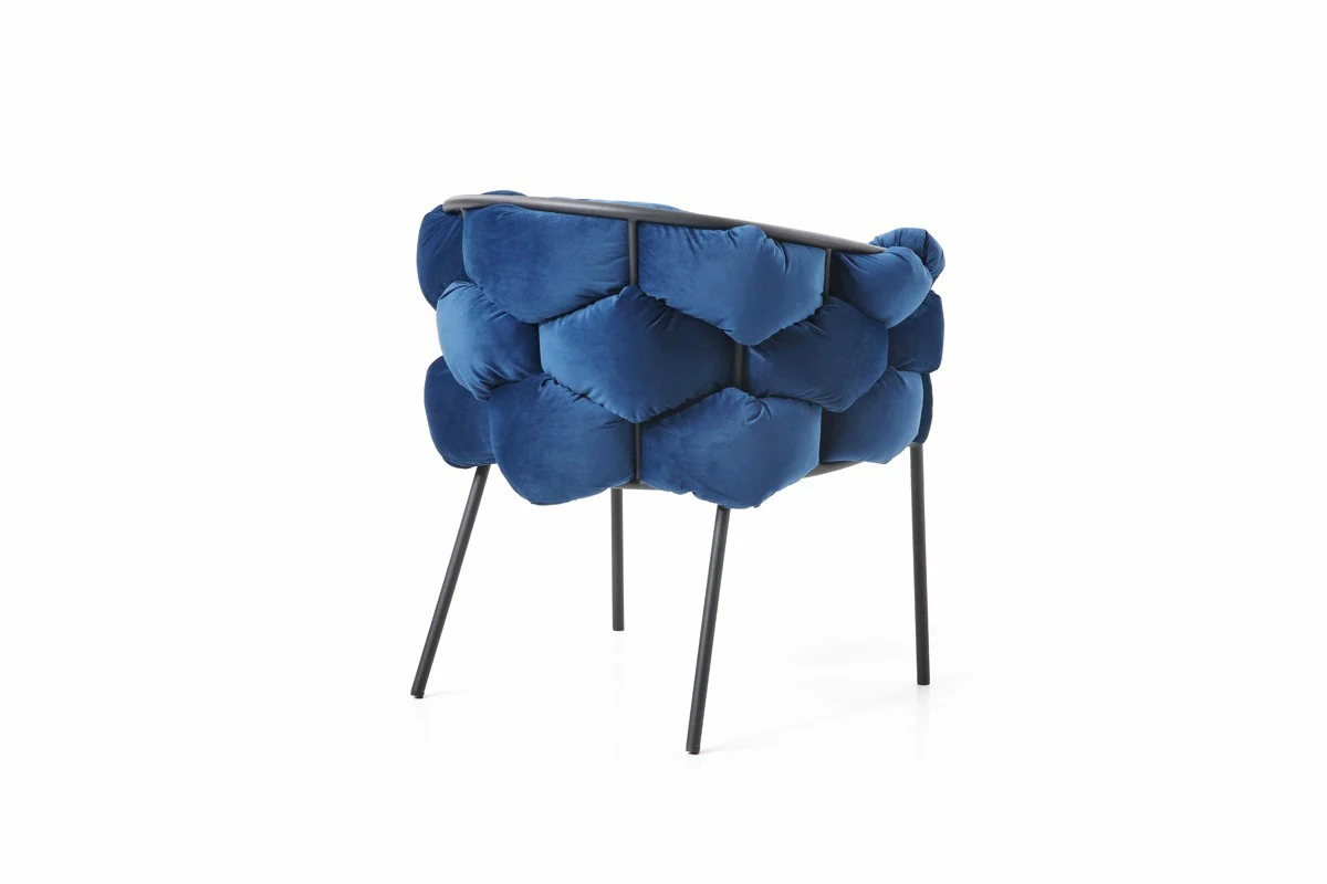 Blue Geo Velvet and Black Velvet Dining Chair By Homeroots - Image 3