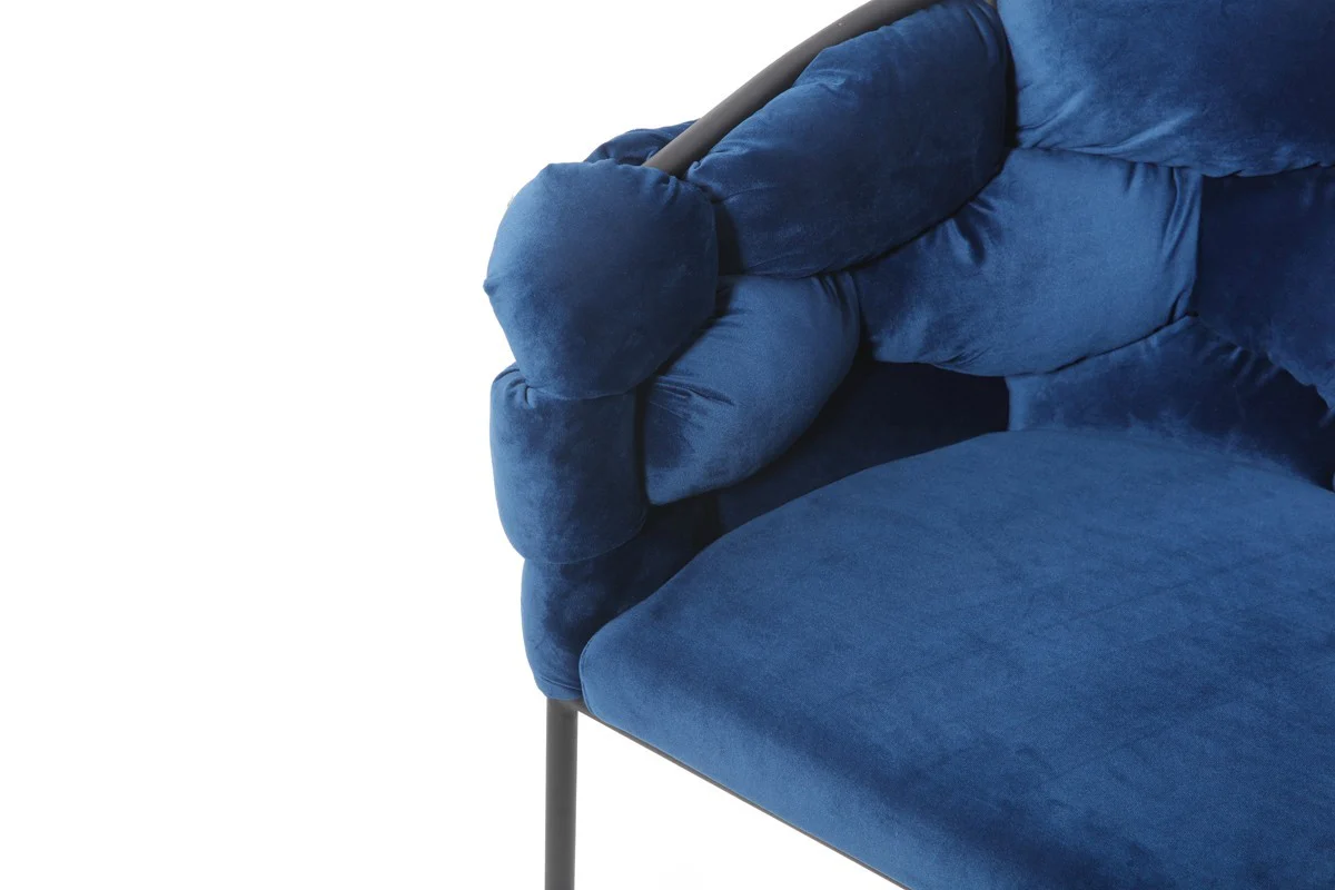 Blue Geo Velvet and Black Velvet Dining Chair By Homeroots - Image 5