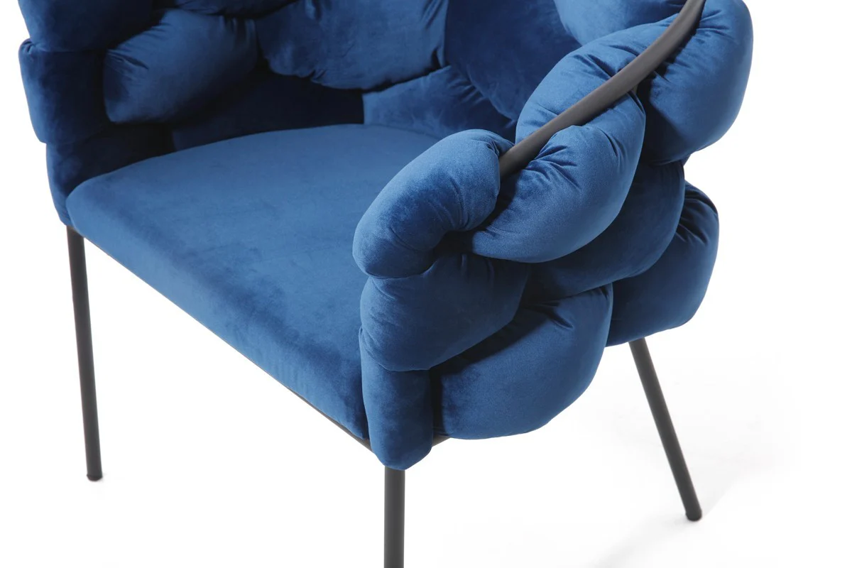 Blue Geo Velvet and Black Velvet Dining Chair By Homeroots - Image 6
