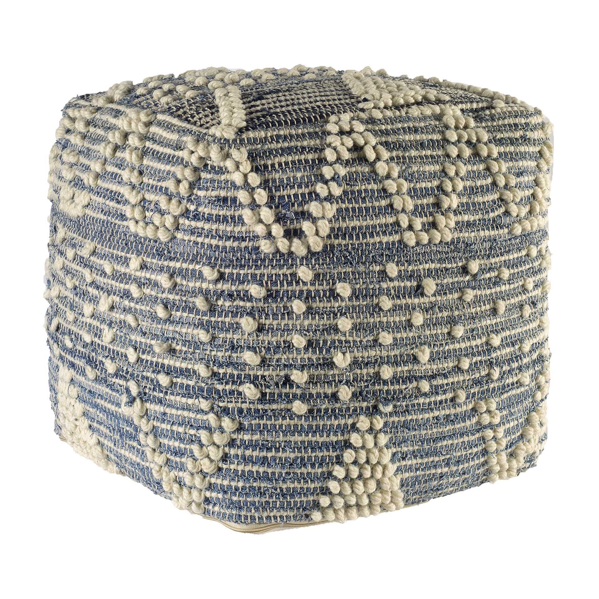 Blue Geometric Pouf Ottoman By Homeroots - Image 3