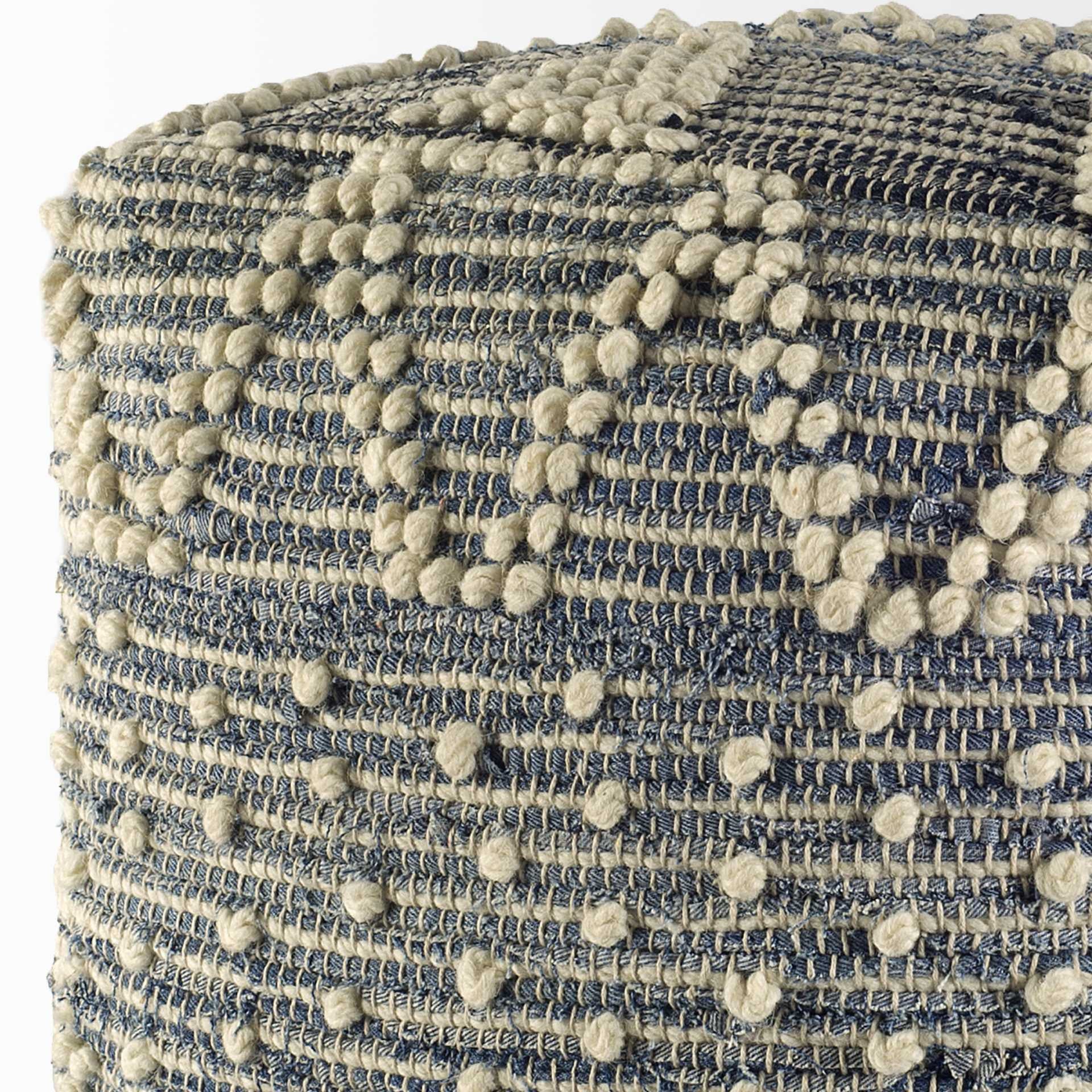 Blue Geometric Pouf Ottoman By Homeroots - Image 4