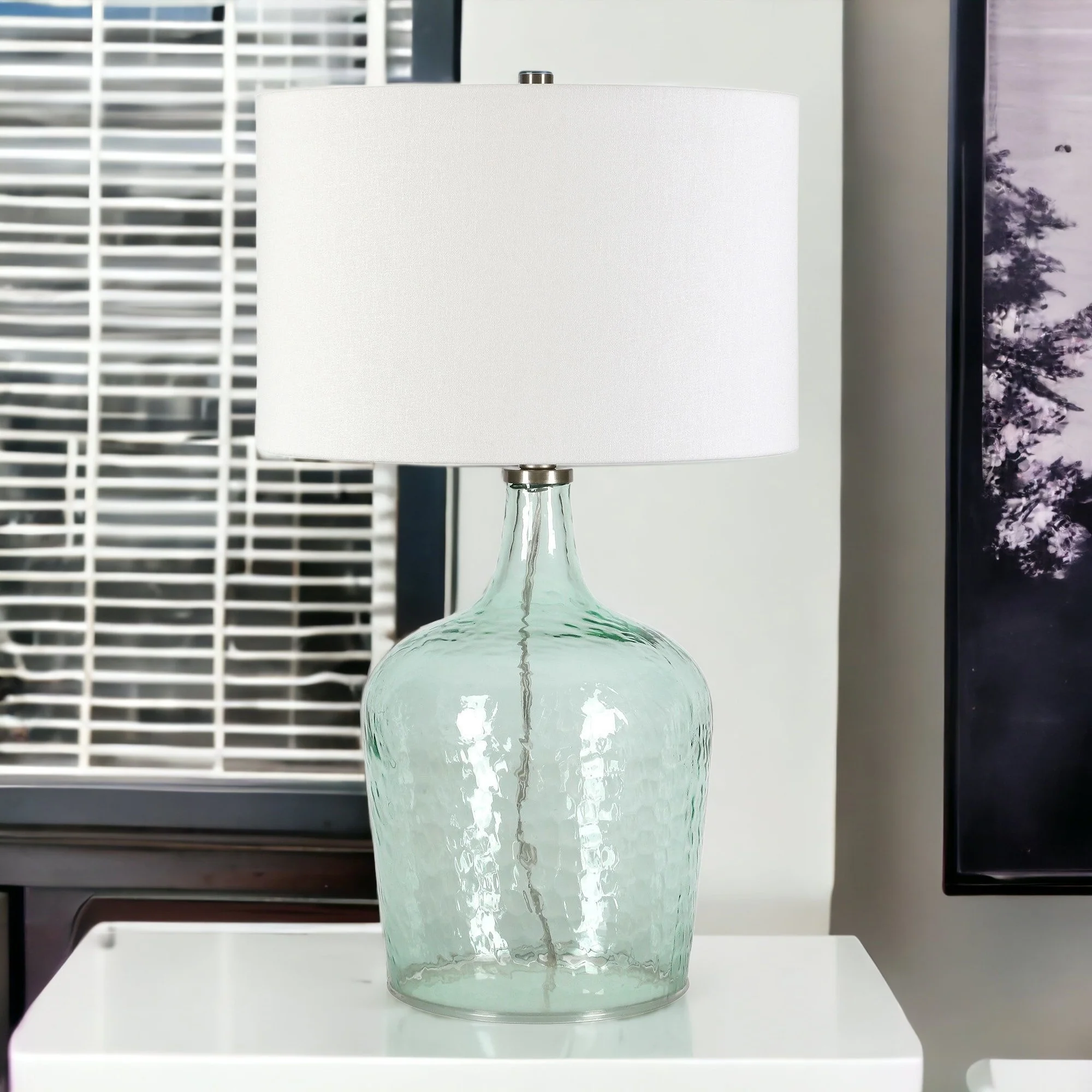 Blue Glass Gourd Table Lamp Coastal With White Drum Shade By Homeroots - Image 3