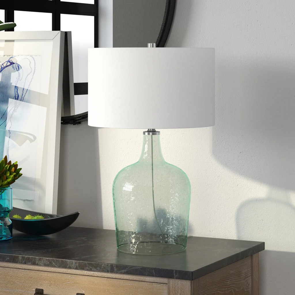 Blue Glass Gourd Table Lamp Coastal With White Drum Shade By Homeroots - Image 6