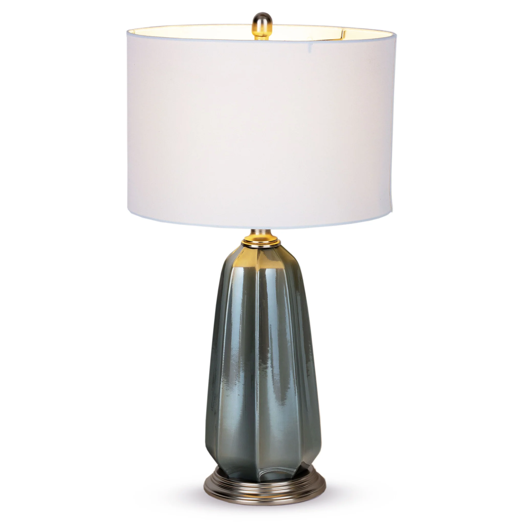 Blue Gray Ceramic LED Table Lamp With White Drum Shade By Homeroots - Image 2