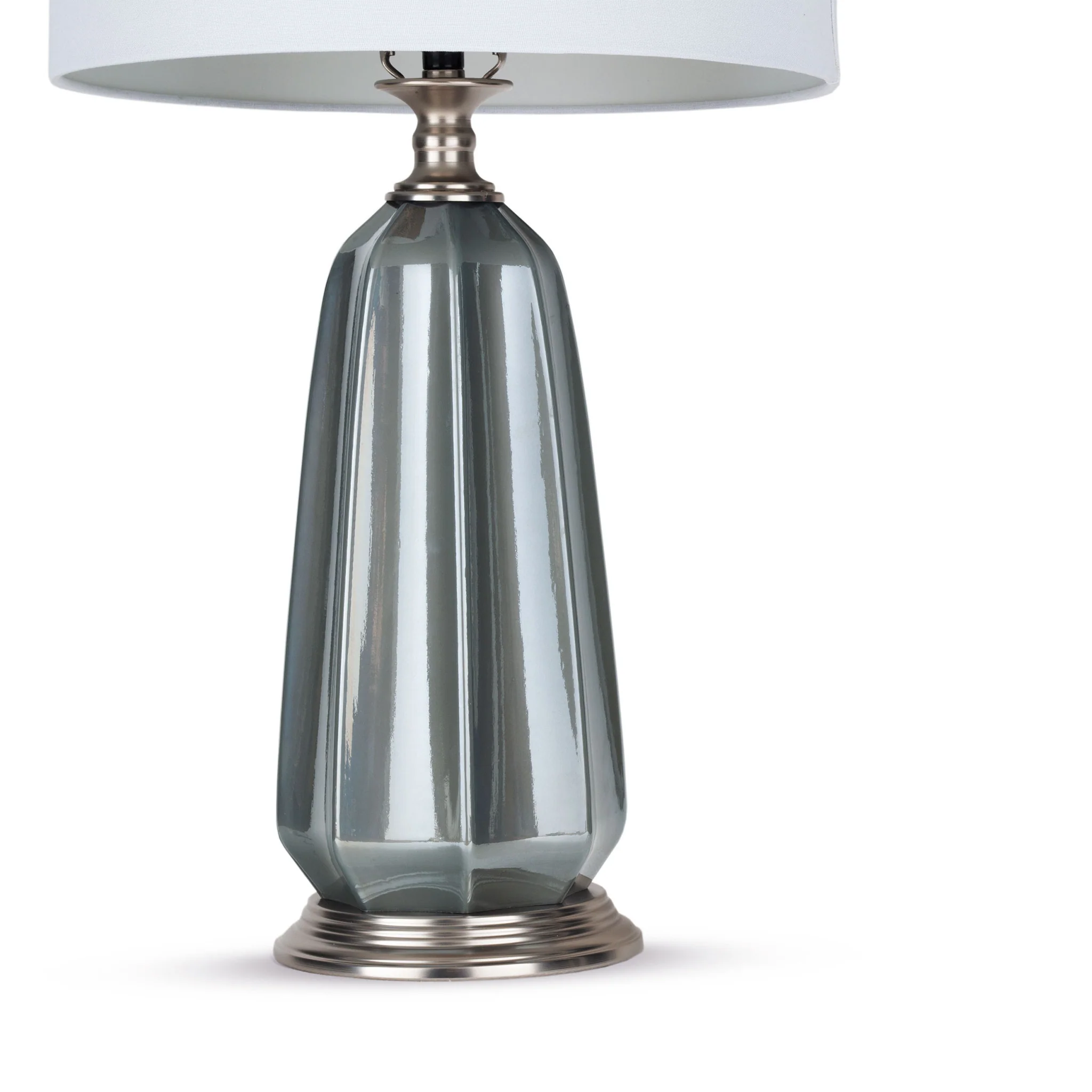 Blue Gray Ceramic LED Table Lamp With White Drum Shade By Homeroots - Image 3