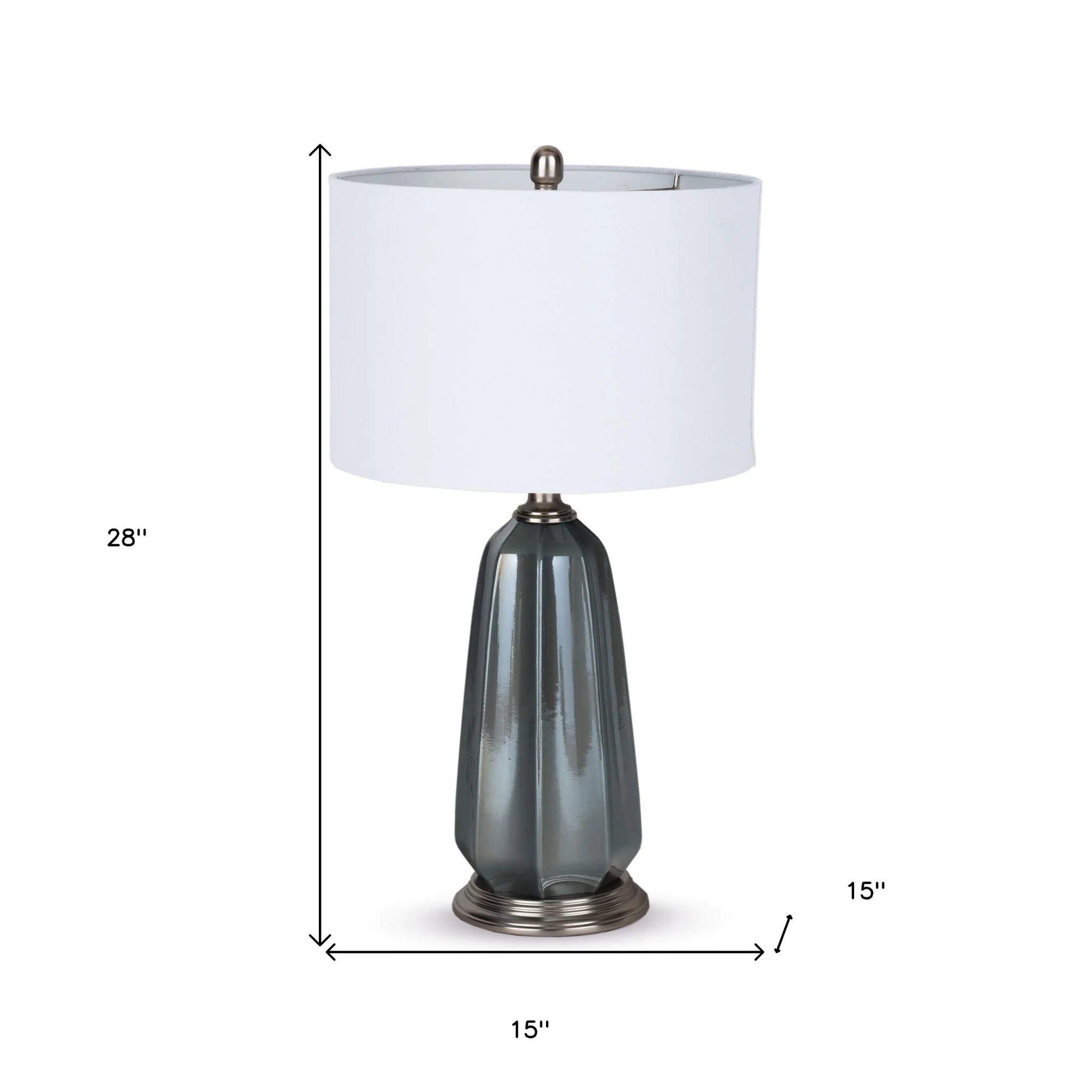 Blue Gray Ceramic LED Table Lamp With White Drum Shade By Homeroots - Image 4