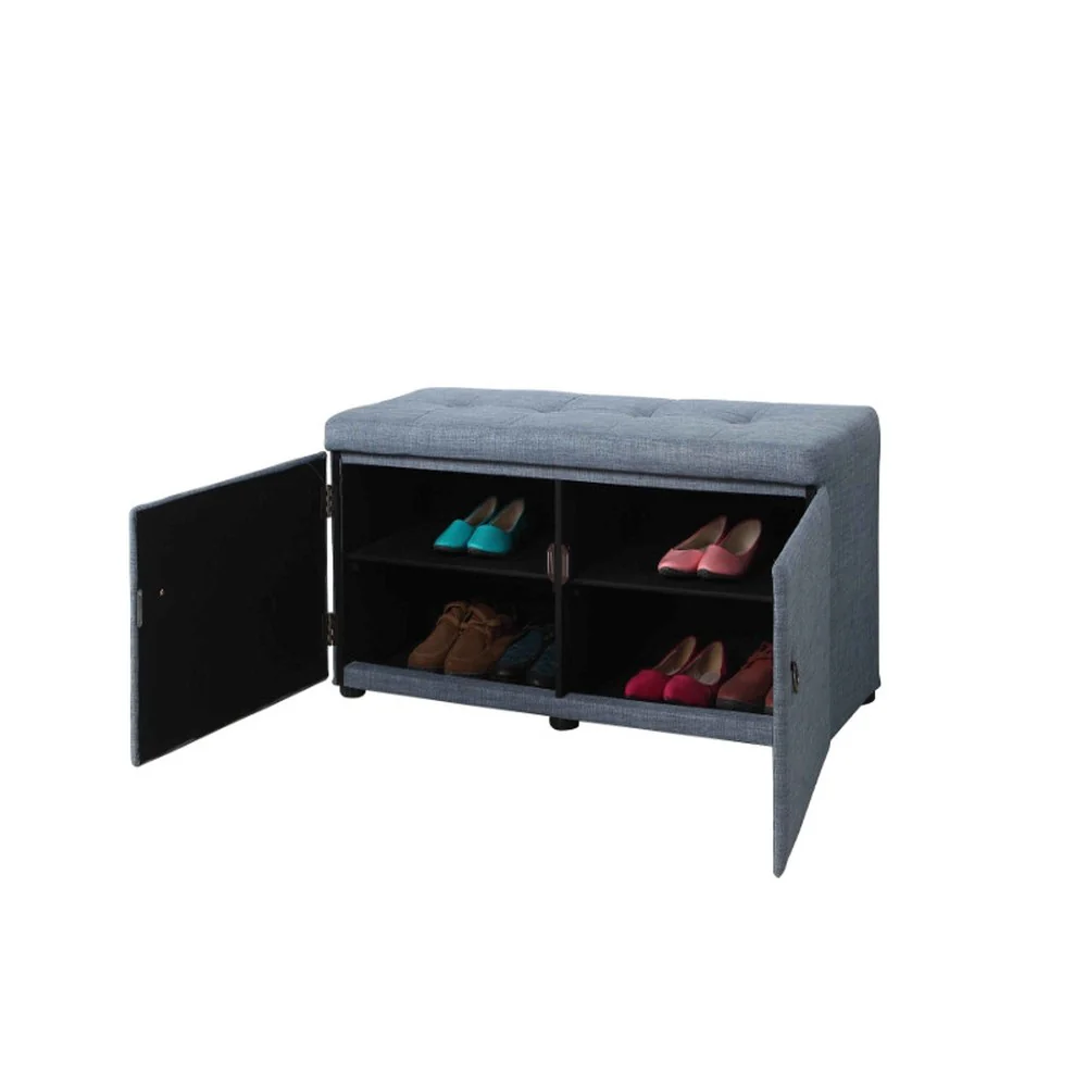 Blue Gray Linen Look Double Door Shoe Storage Bench By Homeroots - Image 2