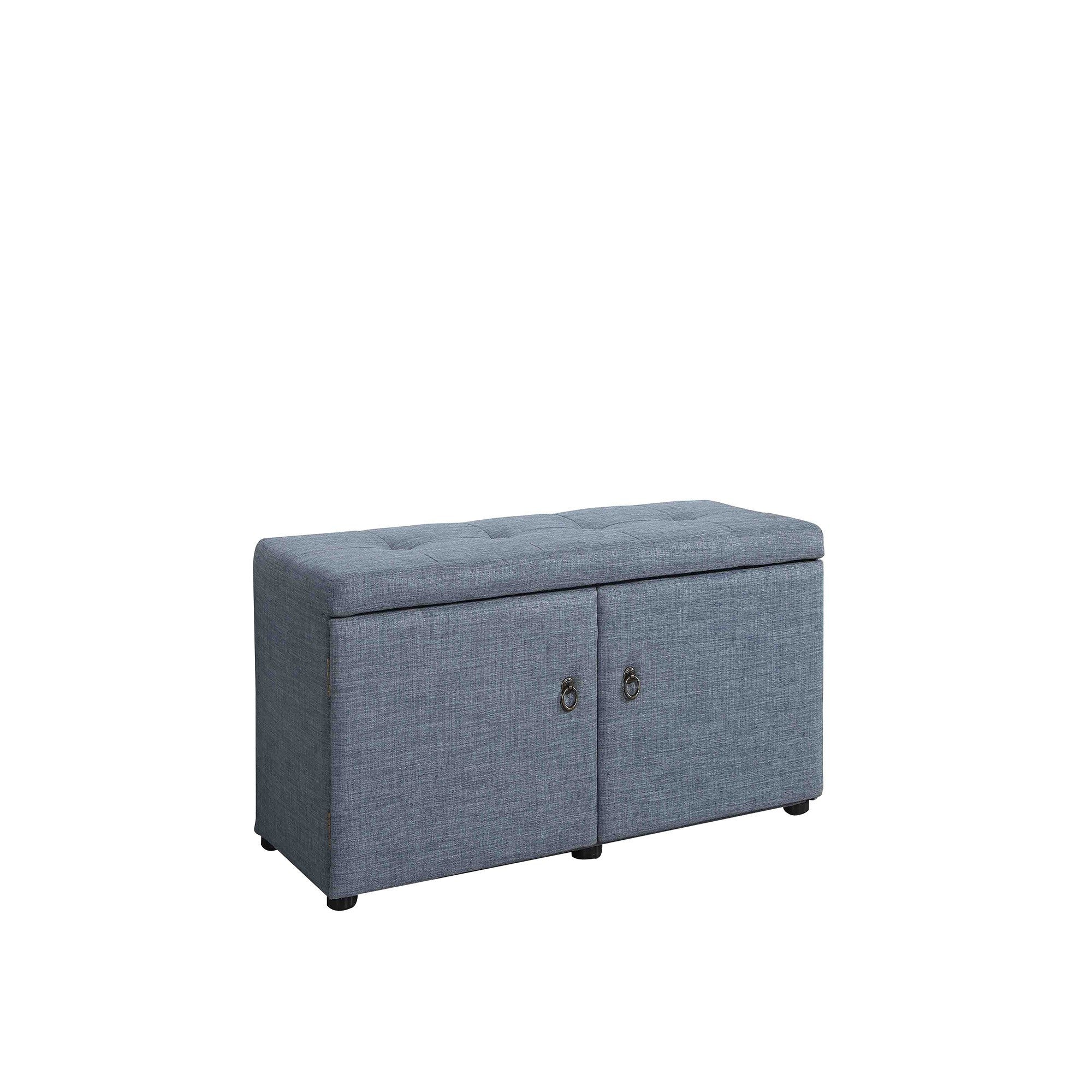 Blue Gray Linen Look Double Door Shoe Storage Bench By Homeroots - Image 3