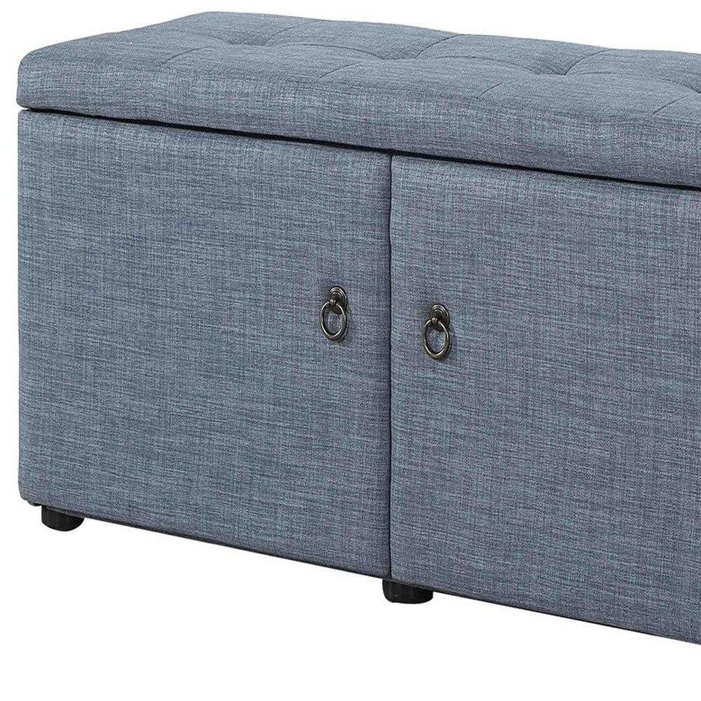 Blue Gray Linen Look Double Door Shoe Storage Bench By Homeroots - Image 4
