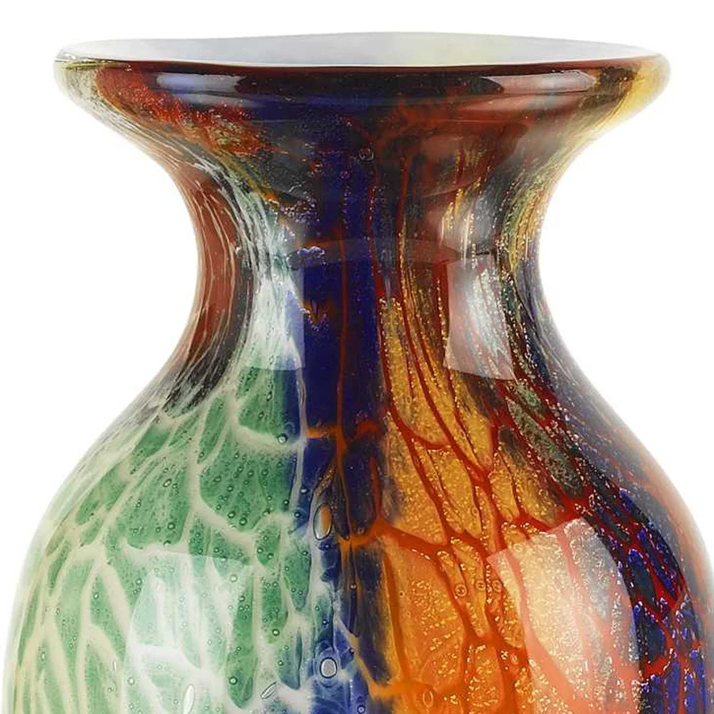 Blue Green And Orange Urn Murano Glass Table Vase By Homeroots - Image 3