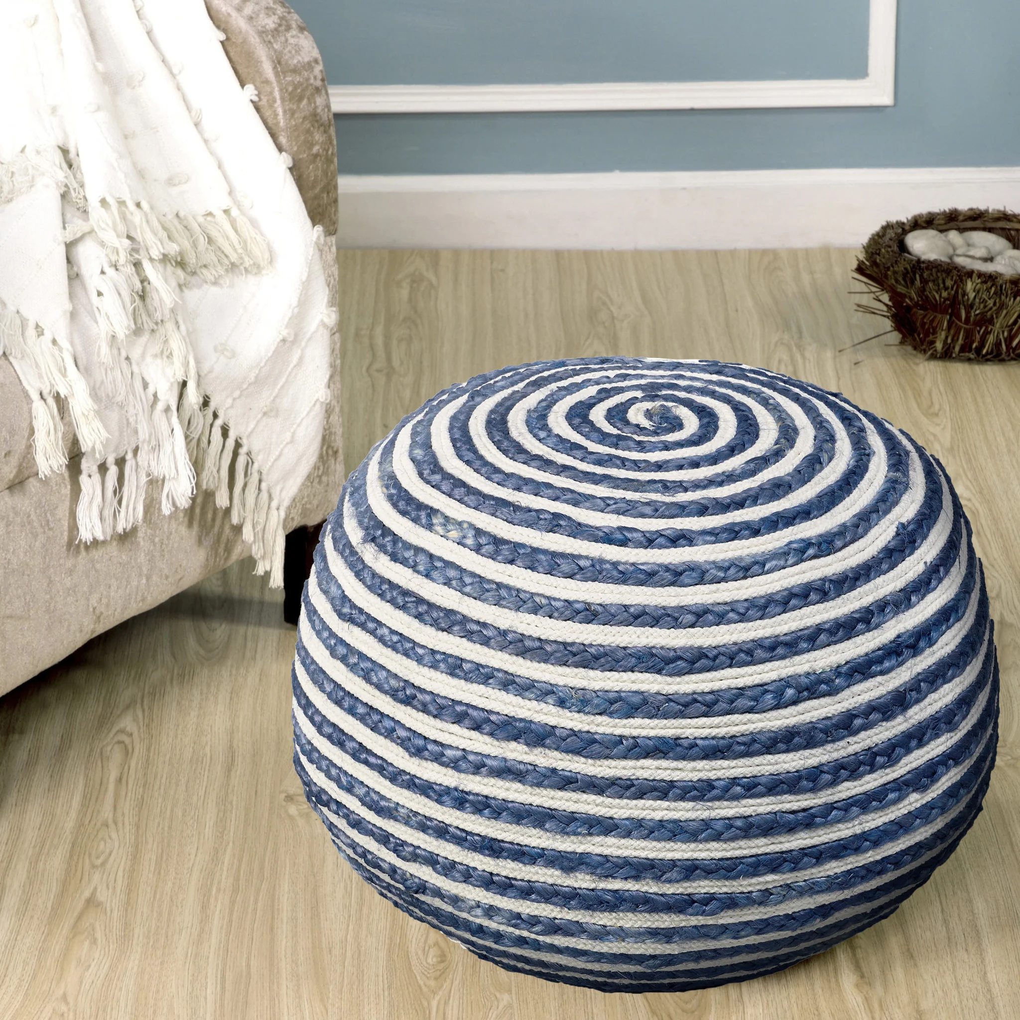 Blue Jute Ottoman By Homeroots - Image 4