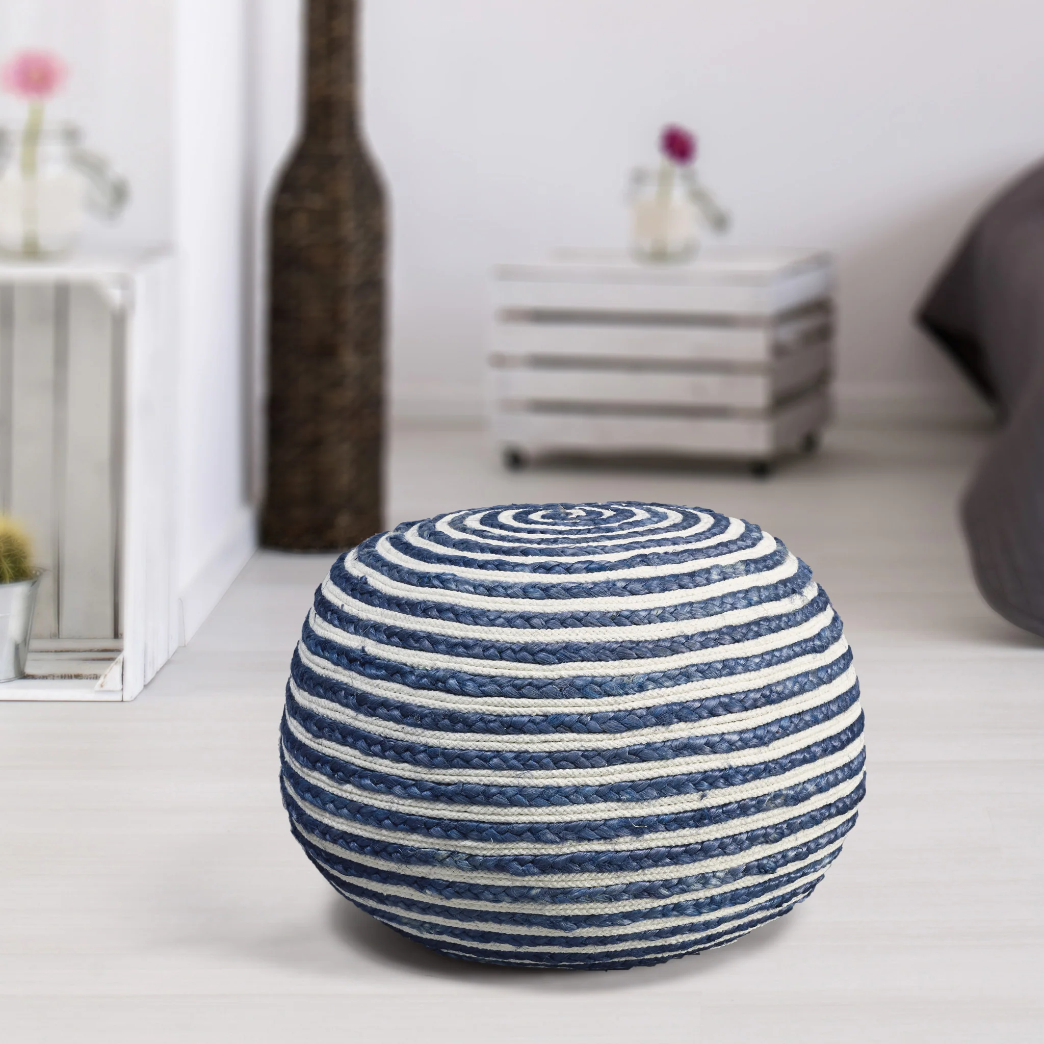 Blue Jute Ottoman By Homeroots - Image 5