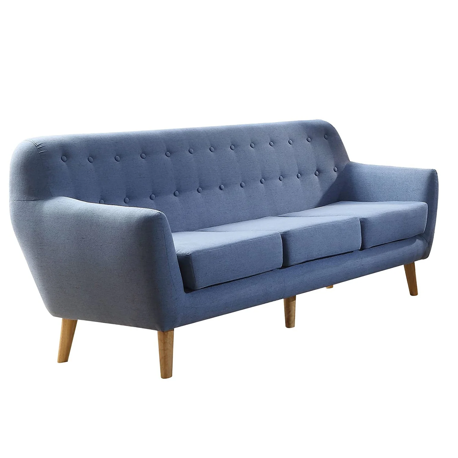 Blue Linen Sofa By Homeroots - Image 3